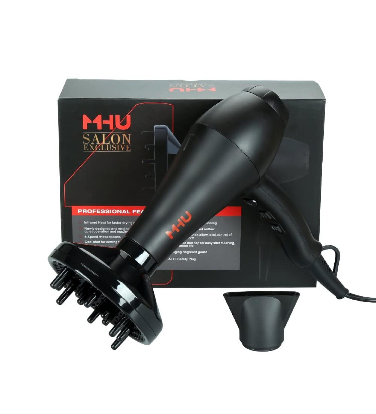 MHU 2nd Generation Pro Salon 1875W Fast Drying Hair Dryer Low Noise Ionic Ceramic Blow Dryer 2 Speed and 3 Heat Settings Ac Infrared Heat with Concentrator & Diffuser Black - Buy Online on GoSupps.com