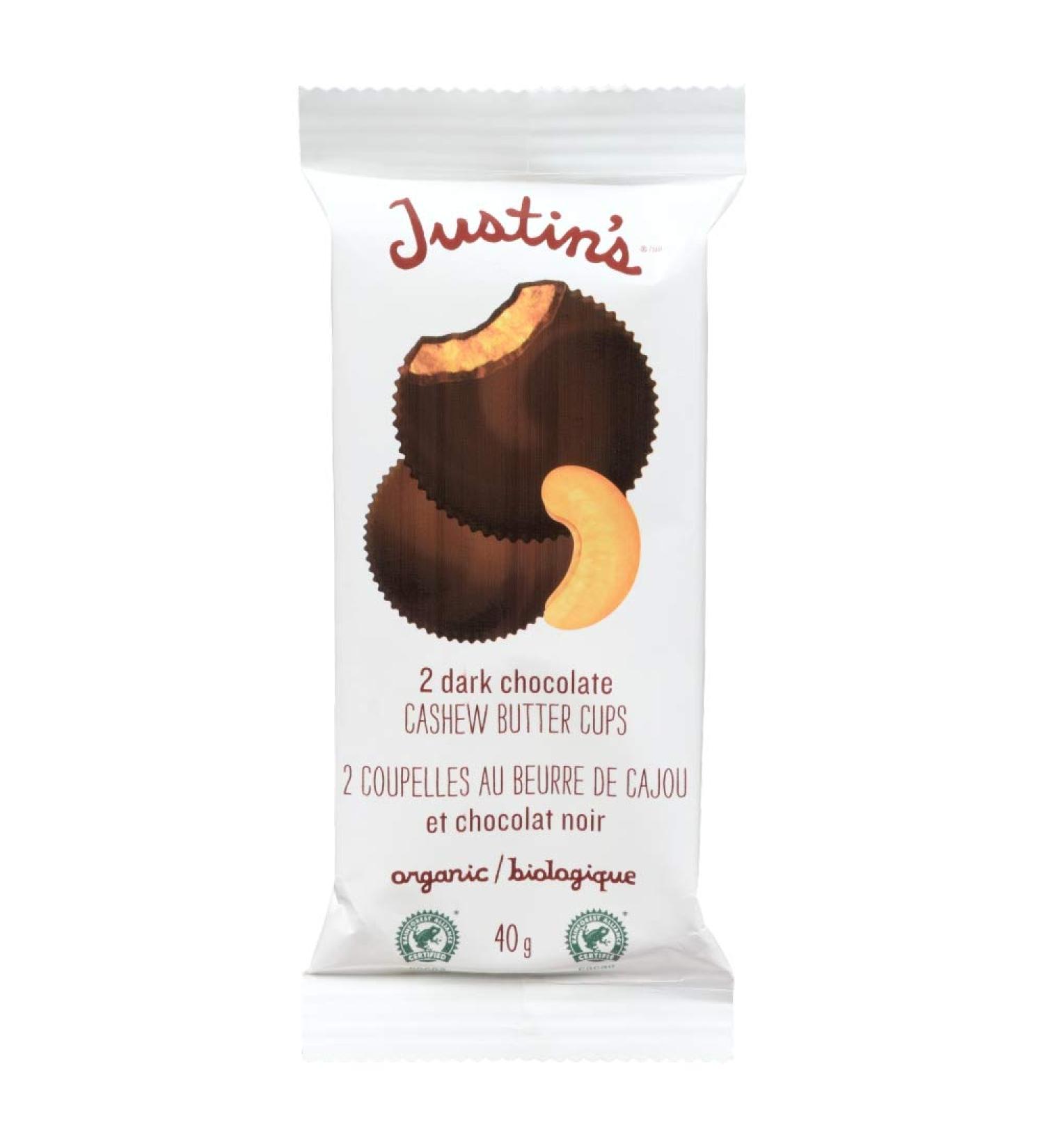 Justin's Organic Dark Chocolate Cashew Butter Cups 40 Grams 12 Count Dark Chocolate Cashew Butter Cups 12 - Buy Online on GoSupps.com
