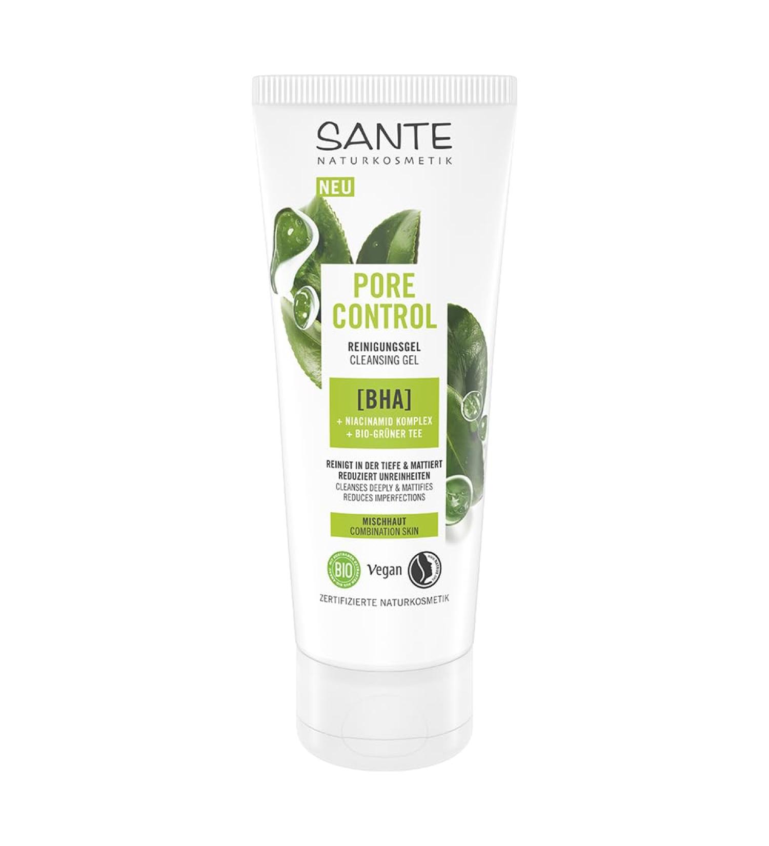 SANTE Naturkosmetik Pore Control Cleansing Gel 100 ml with BHA & Niacinamide effect deep cleansing with organic green tea mattifying and moisturizing vegan and dermatologically tested 100 ml 1er Pack - Buy Online on GoSupps.com