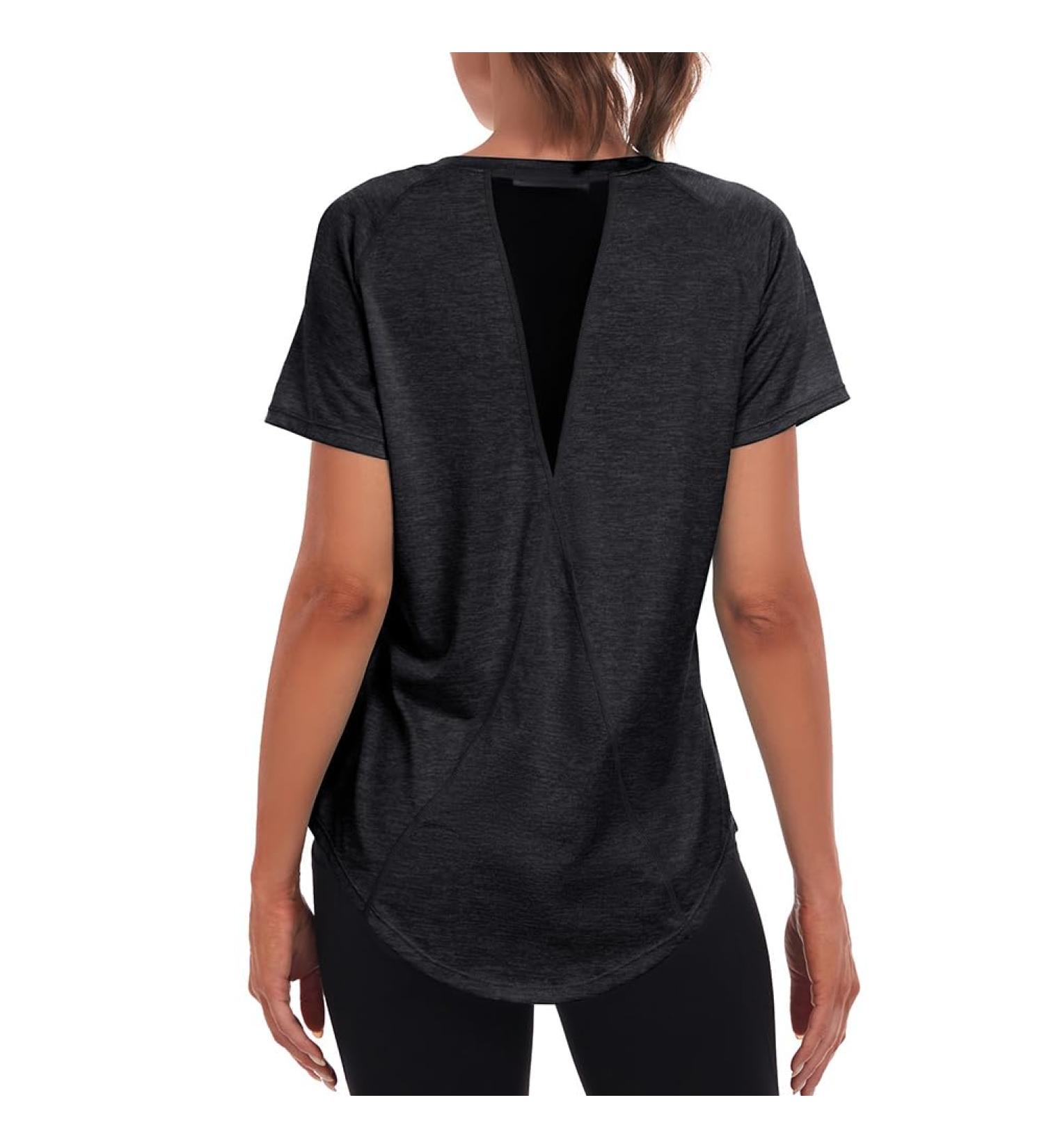 Jlowesun Women's Sportshirt - Lightweight Breathable Short Sleeve Top with Mesh Back for Fitness Running & Yoga - Stylish Black Round Neck - Buy Online on GoSupps.com