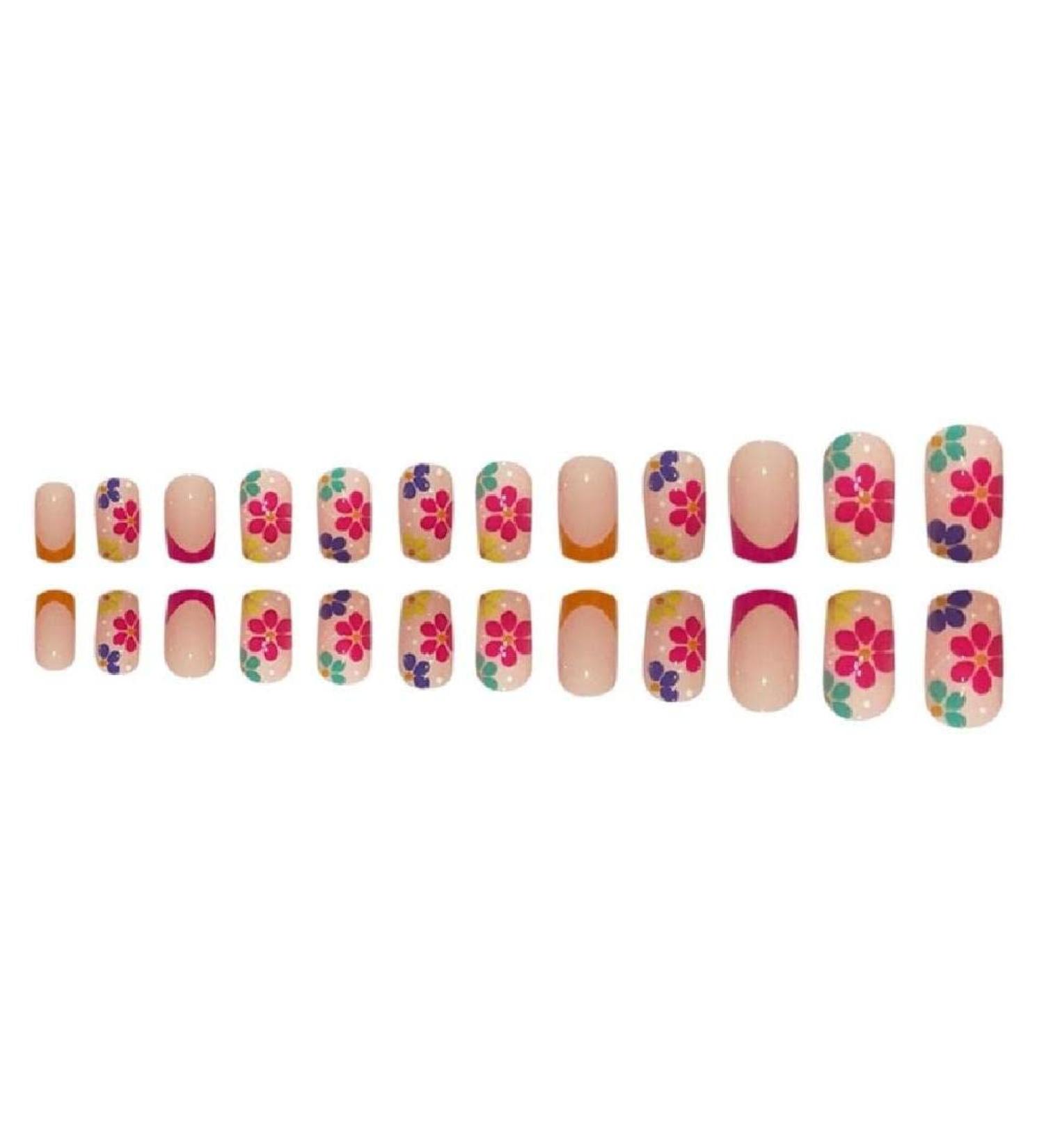24Pcs/Box Fake Nails Press on Short Reusable with Designs Set French Artificial Wearable Fake Nail Stick-on Nails Tips Press on Nails for Wide Nail beds Long Length Cute Designs Summer - Buy Online on GoSupps.com