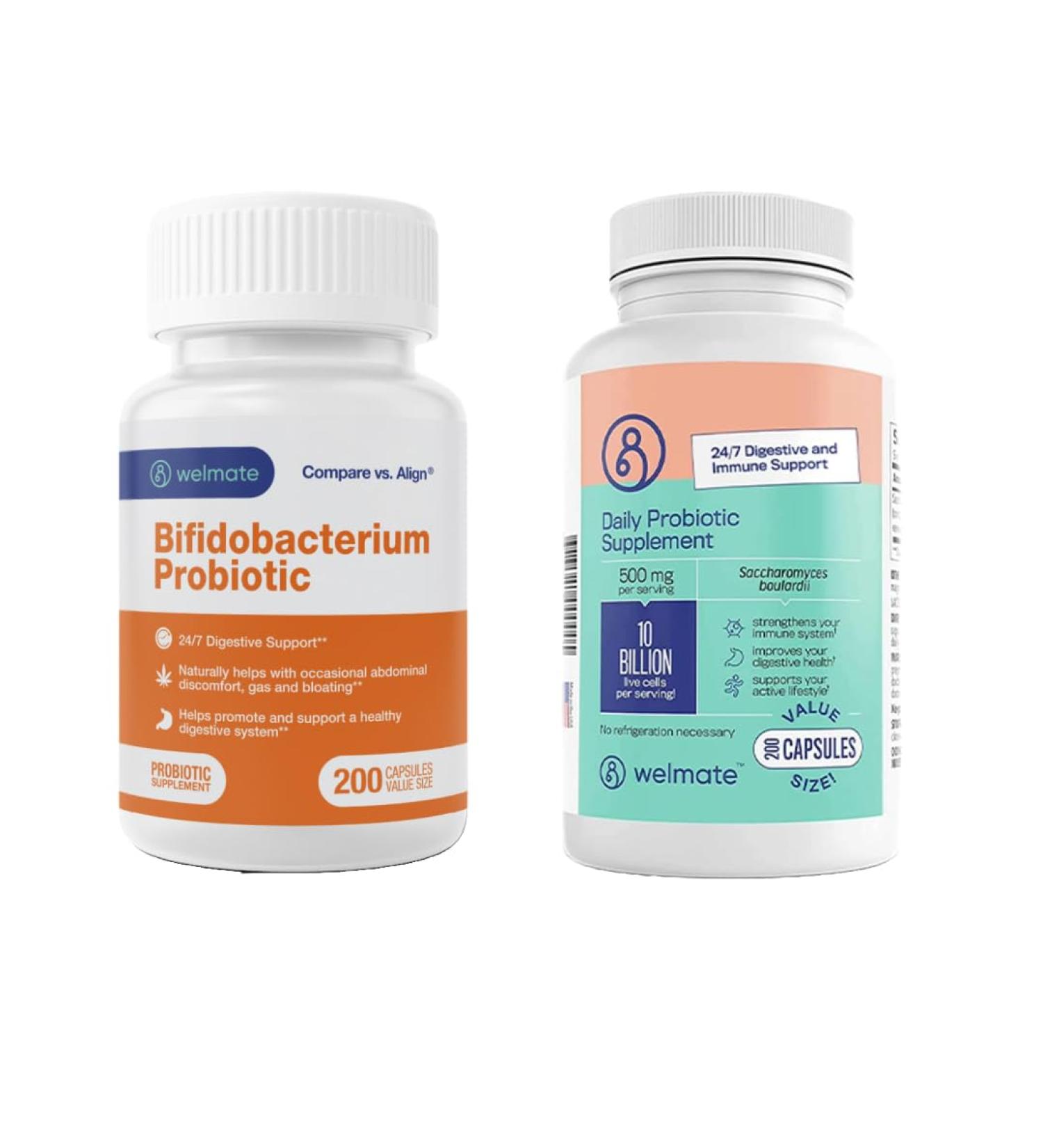 WELMATE Probiotic Bundle: Saccharomyces Boulardii 10 Billion CFU & Bifidobacterium Gut Health Formula - Vegan Gluten-Free Non-GMO Digestive & Immune Support - 400 Total Veggie Capsules - Buy Online on GoSupps.com