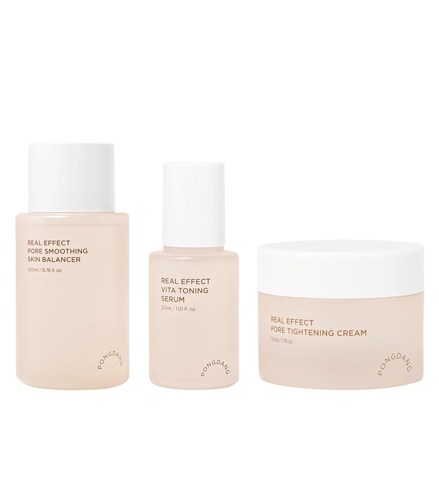 PONGDANG Real Effect Clear Trio for Pore : Smoothing Skin Balancer & Vita Toning Serum & Pore Tightening Cream Minimizer Firming Brightening Hydrating | Korean Skincare - Buy Online on GoSupps.com