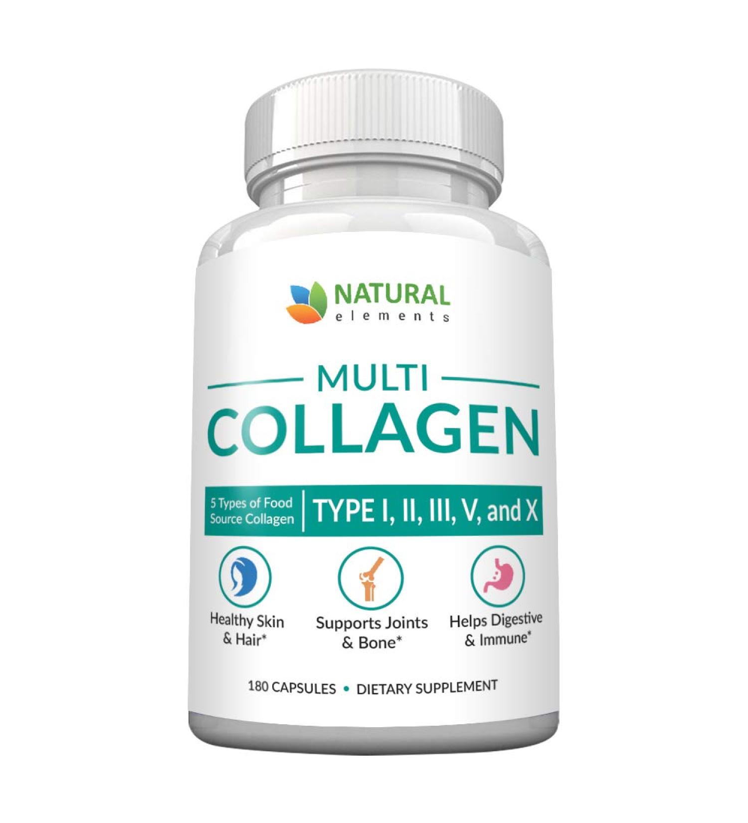Multi Collagen Protein Capsules - 180 Collagen Pills - Type I, II, III, V, X Peptides - Eggshell, Chicken, Fish & Grass-Fed Beef Blend - 2025mg/serv - Buy Online on GoSupps.com