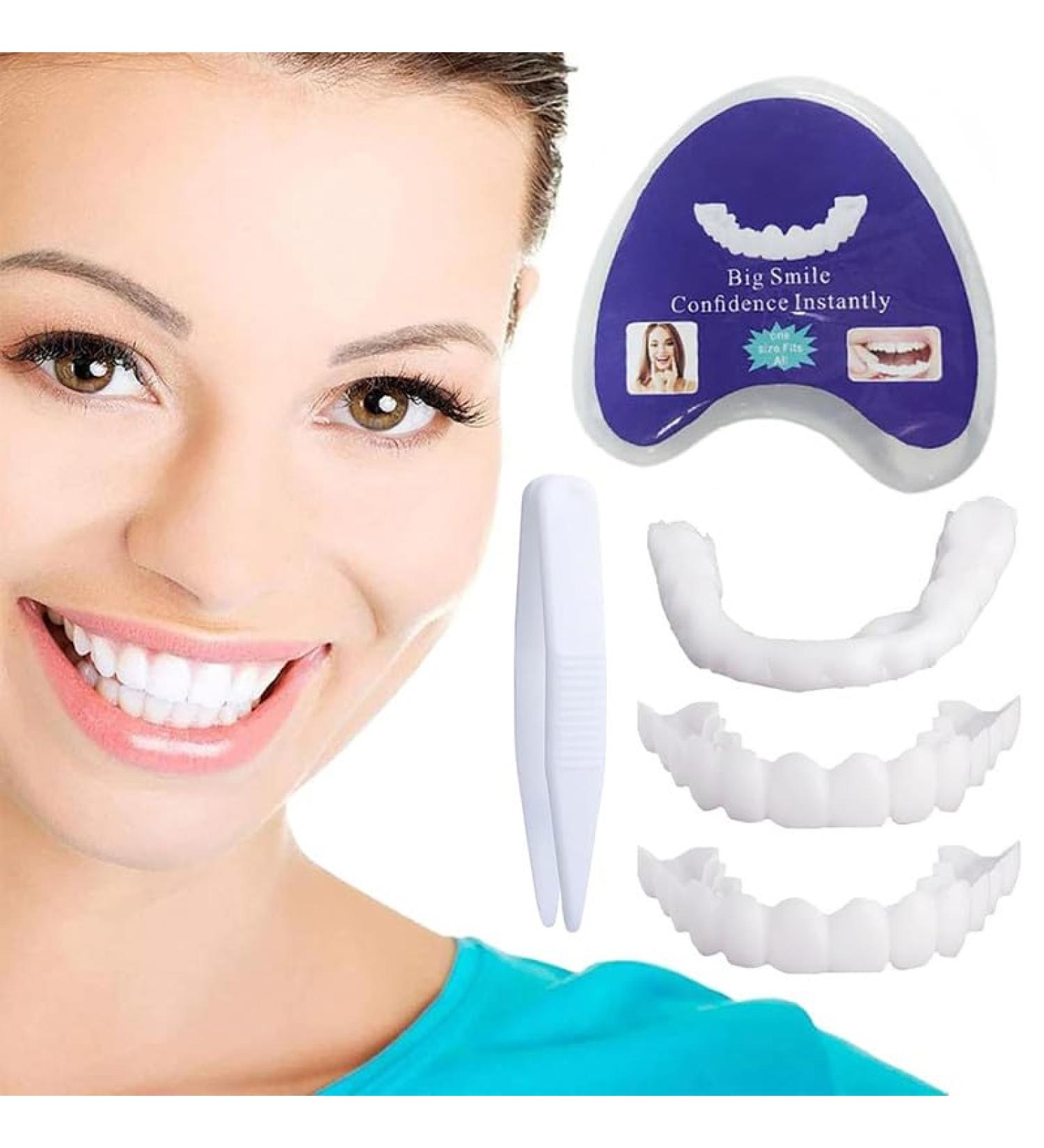 Brigtviee 2 Pairs Instant Veneer Dentures Temporary Cosmetic ClipIn Teeth Veneers Top And Bottom Click On Veneer False Teeth Confident Smile False Teeth - Buy Online on GoSupps.com