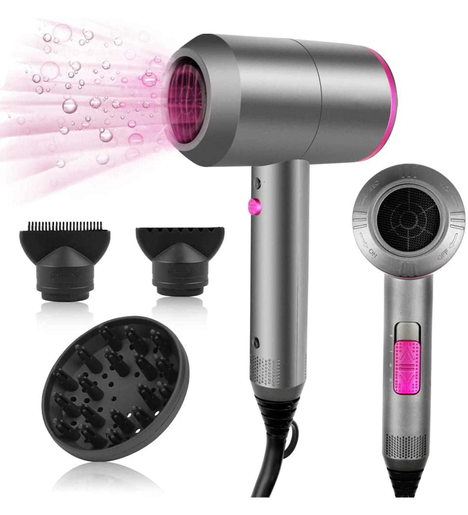 Professional 2000W Hair Dryer with Ionic Technology - 2 Speed, 3 Heat Settings, Cool Shot Button, 1 Diffuser & 2 Concentrator Attachments for Men and Women - Silver - Buy Online on GoSupps.com