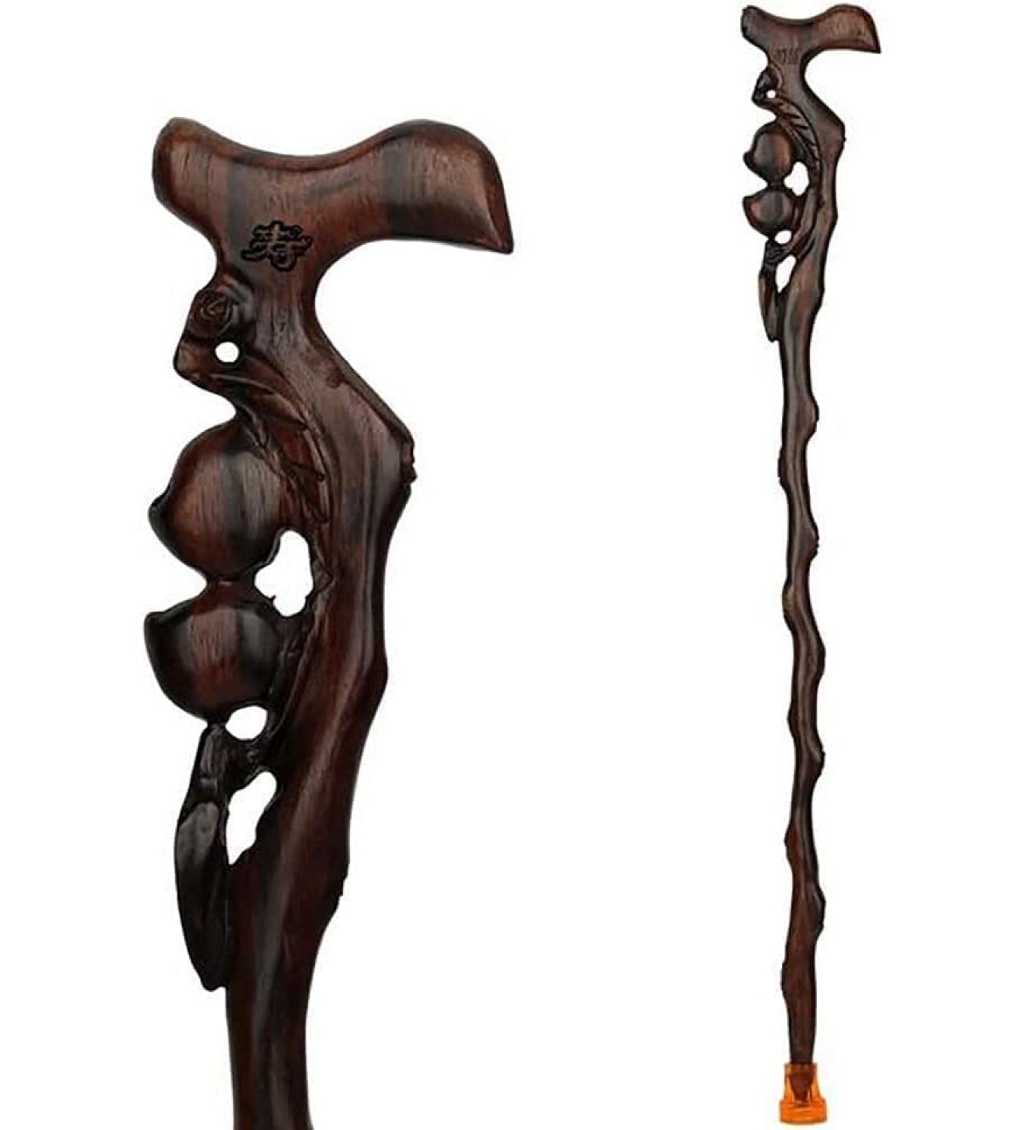 Cane Filial Piety Elderly Old Wood Carved Carving Stick Slip Walker Ebony Rosewood Birthday Peach Wooden Gift Ideal for Men or Women with Active Outdoor Li - Buy Online on GoSupps.com