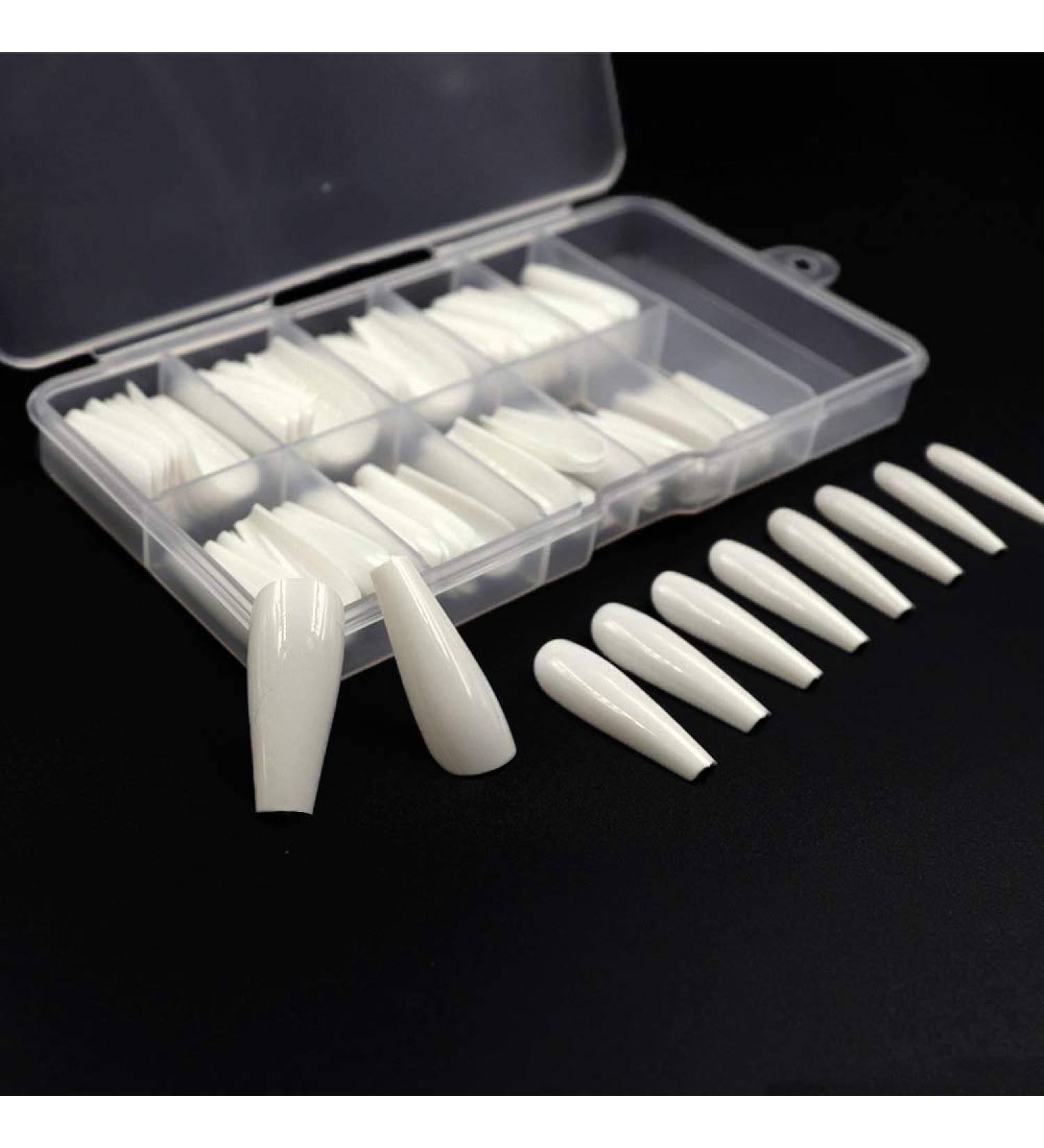 Coffin Nail Tips - 100pcs Long Ballerina False Nails | Acrylic Artificial Nails for Nail Art | Complete Cover with Box - Buy Online on GoSupps.com