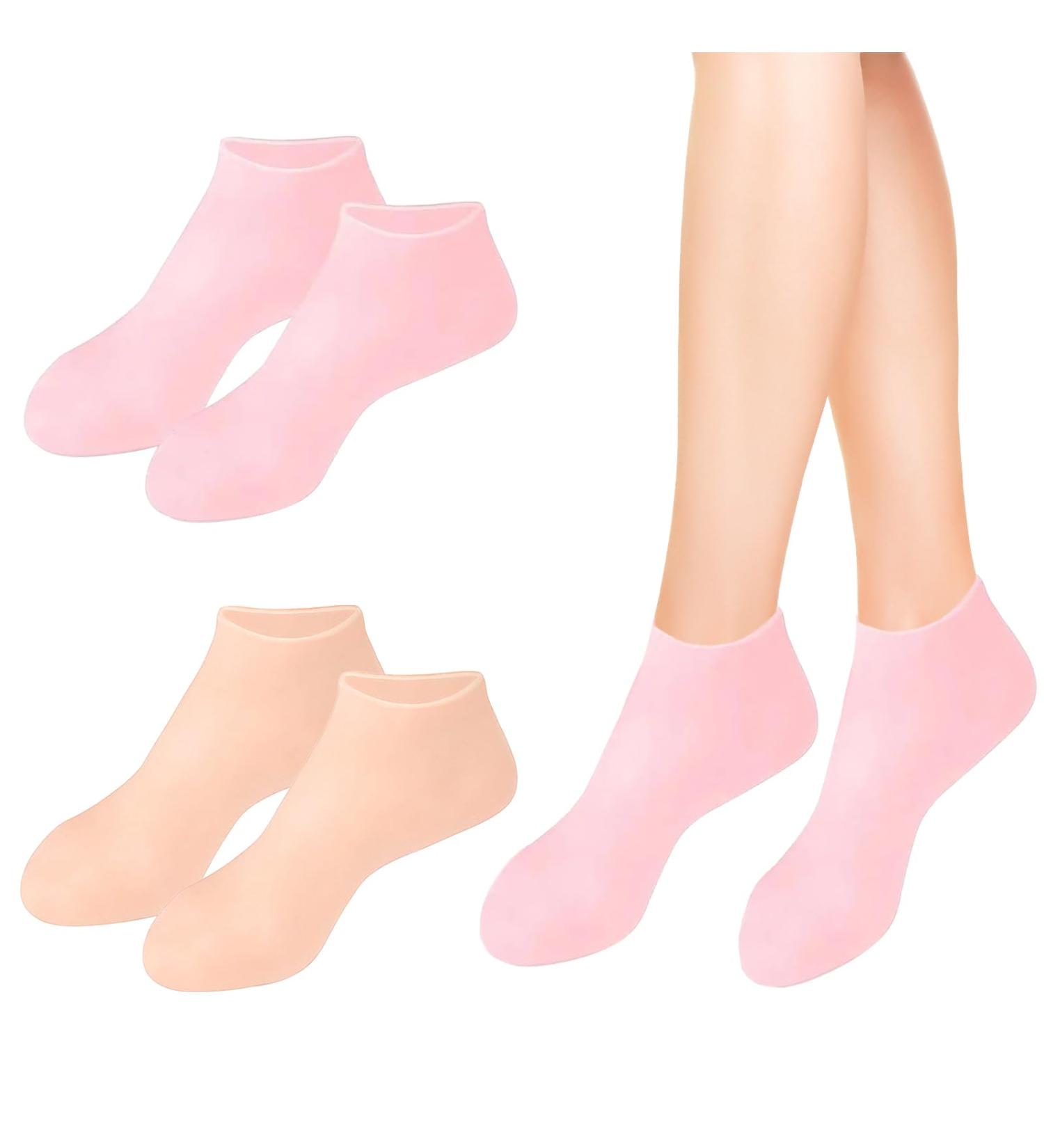 INBOLM 2pairs Silicone Moisturizing Socks Women Foot Spa Pedicure Silicone Socks Pink and Skin Color Silicone Socks for Cracked Feet Elastic Non Slip Multi Purpose - Buy Online on GoSupps.com