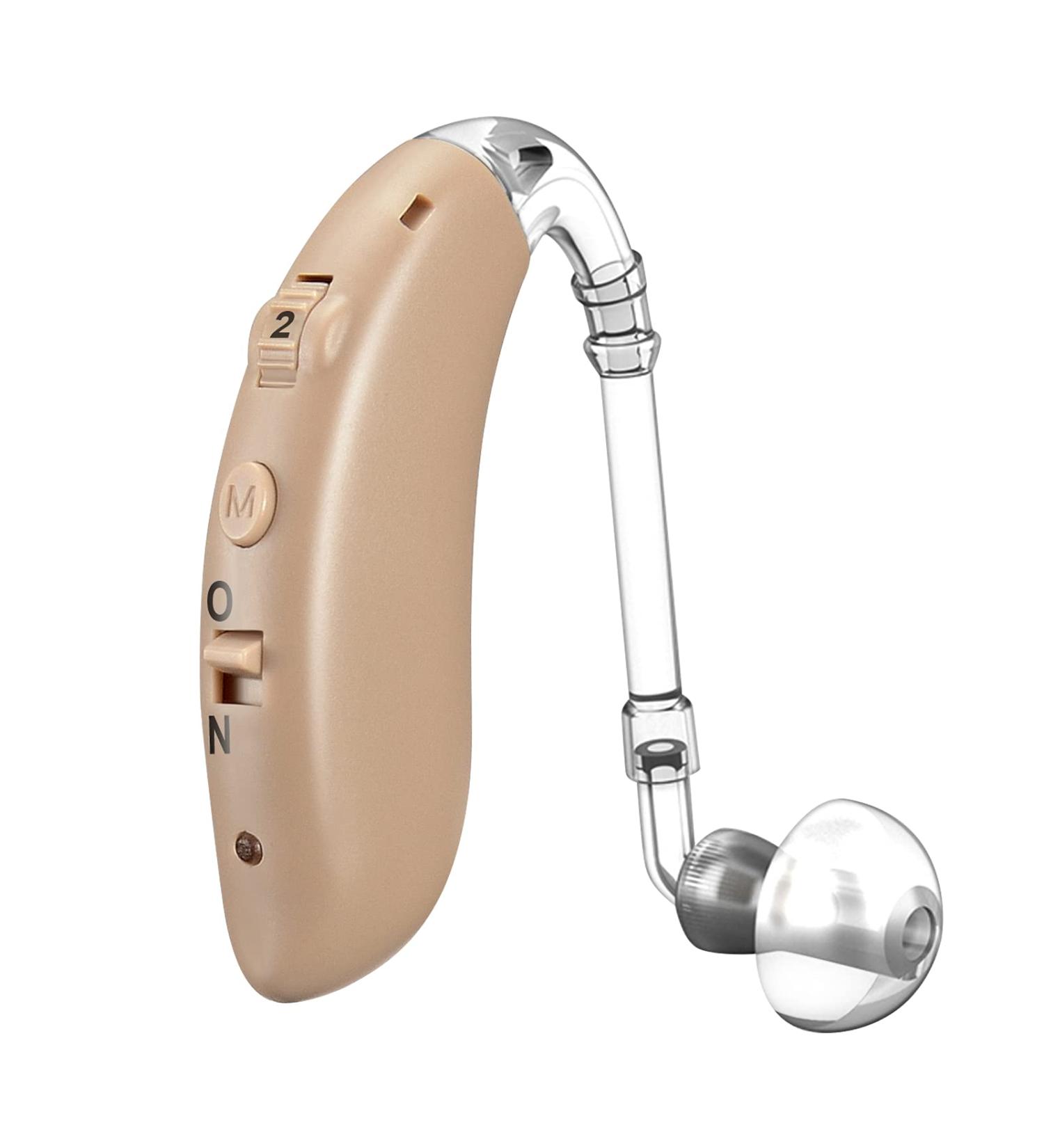 Rechargeable Air Tube Hearing Aid for Seniors | Double Noise Reduction | Adjustable Volume | Digital Ear Hearing Amplifier (1 pc) - Light Brown - Buy Online on GoSupps.com