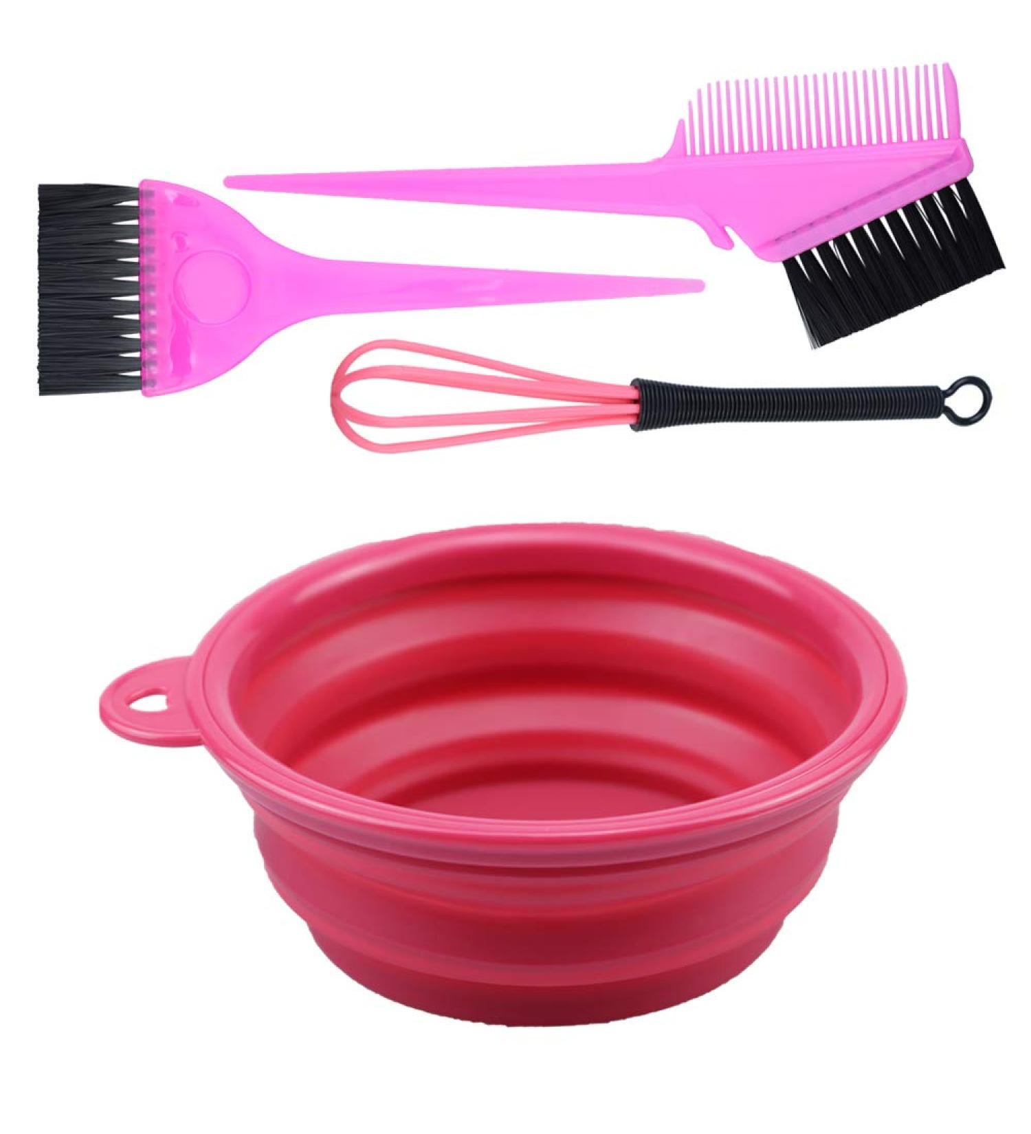 4PCS Hair Dye Kit - Tinting Bowl, Dyeing Brushes, Comb Mixer - DIY Hair Coloring Beauty Salon Tools Set in Pink - Buy Online on GoSupps.com