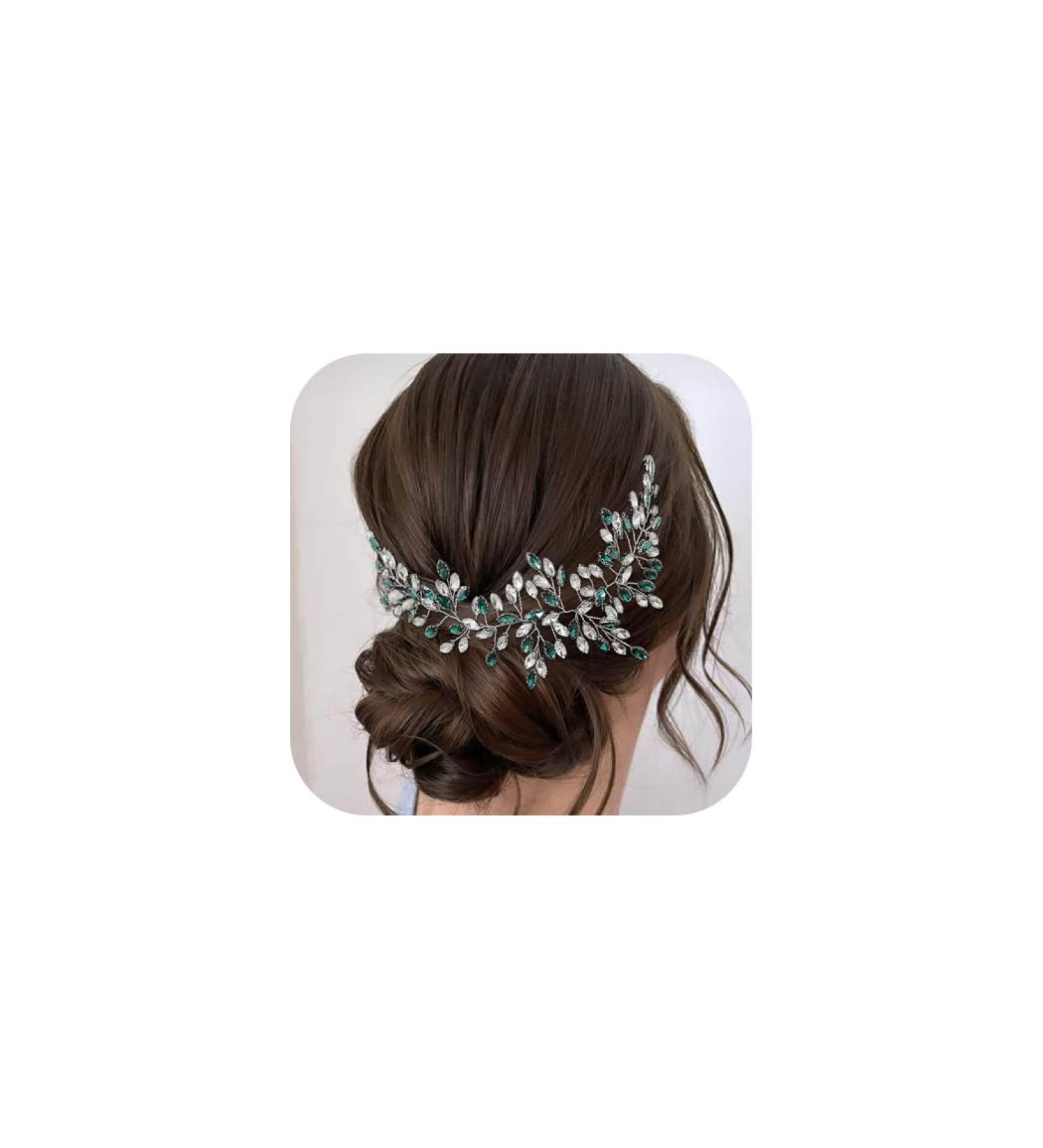 IYOU Crystal Bridal Hair Vines Rhinestone Green Bride Headband Guest Party Wedding Hair Accessories for Women - Buy Online on GoSupps.com