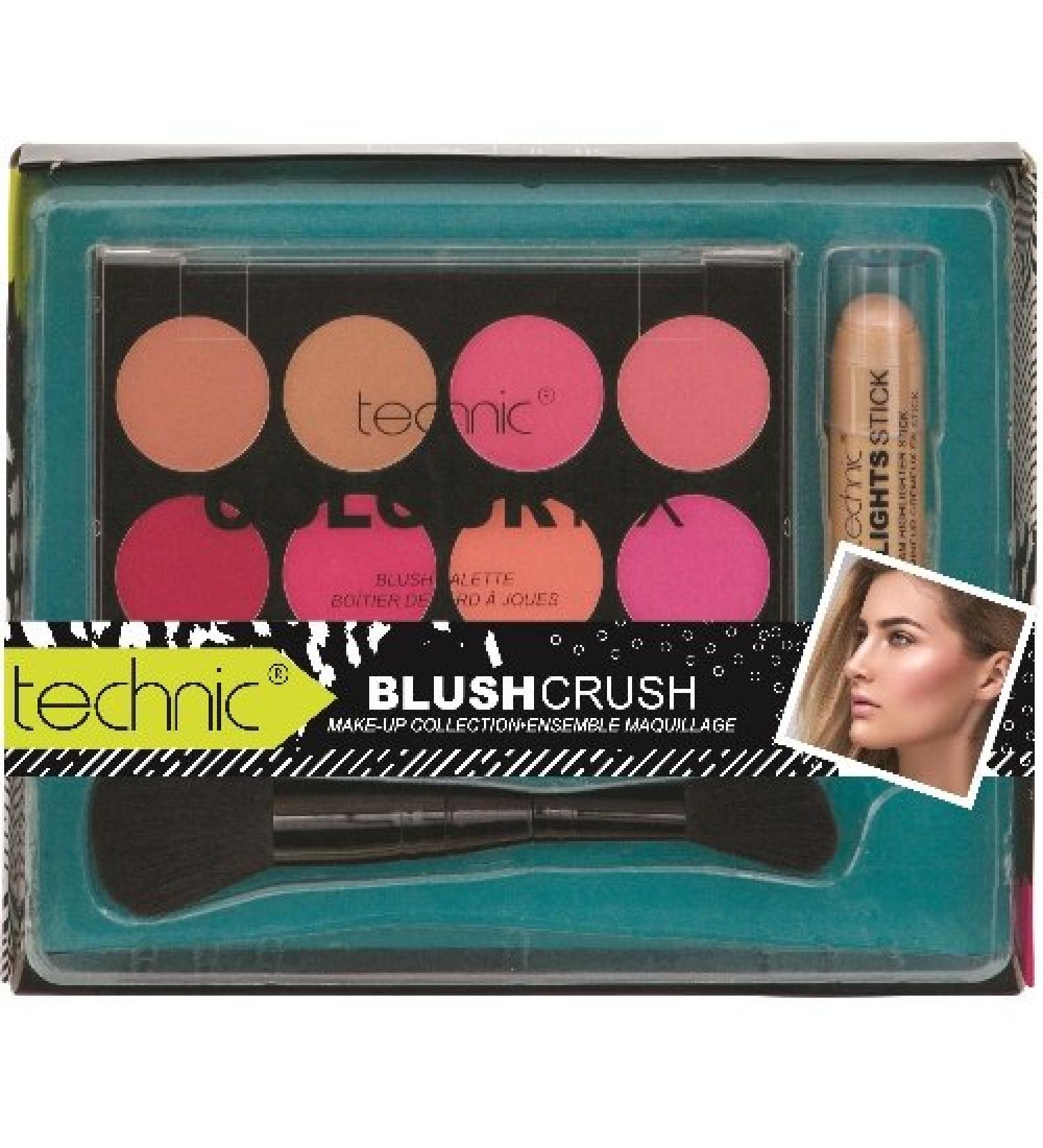 Technic Colour Fix Blush Powder Rouge Palette and Highlighting Stick + Brush (89