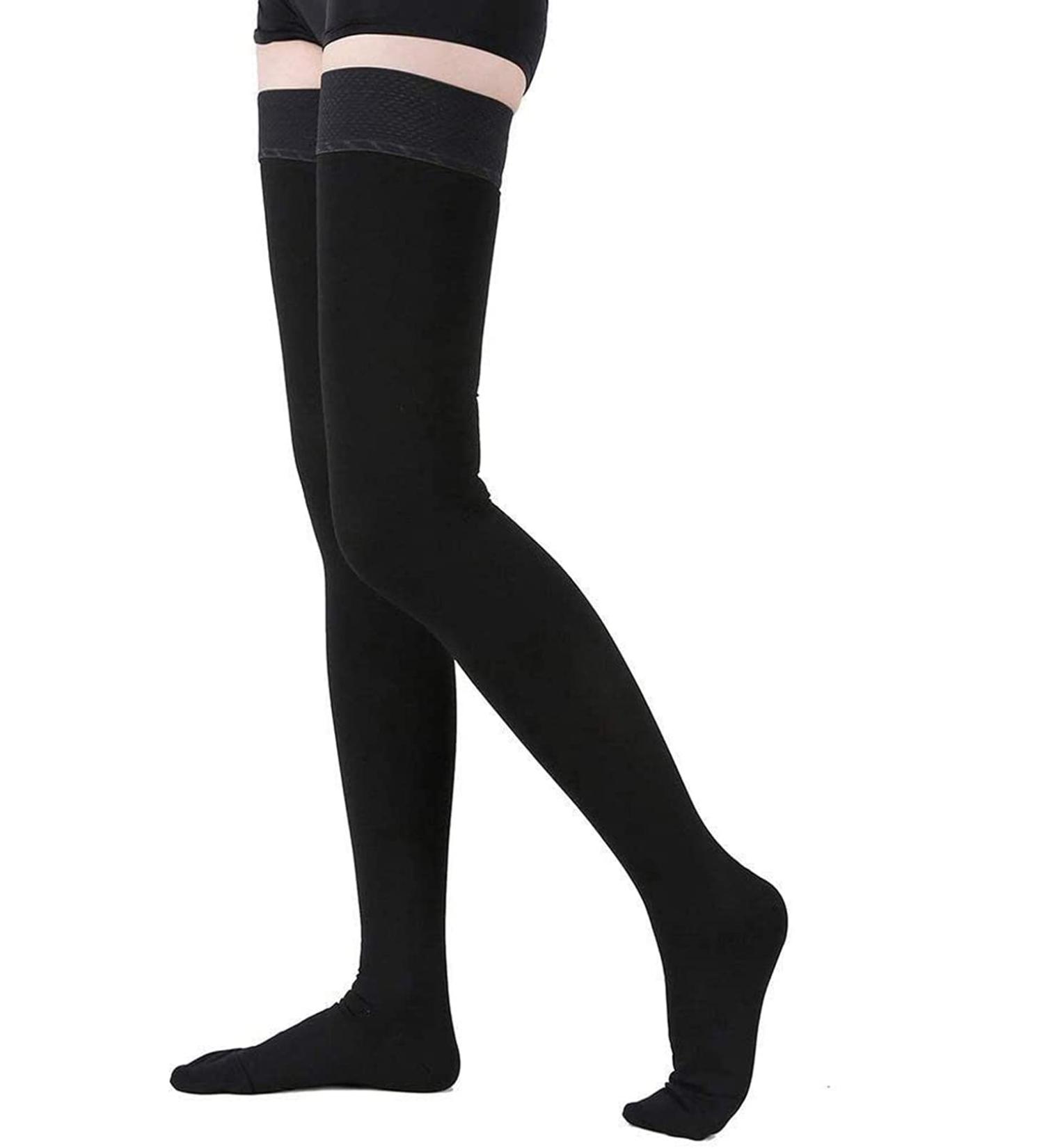 TOFLY Thigh High Compression Stockings for Men & Women - Closed Toe Opaque Firm 20-30mmHg Graduated Compression Socks - Silicone Band Support for Varicose Veins & Edema - Travel Black M - Size M - Buy Online on GoSupps.com