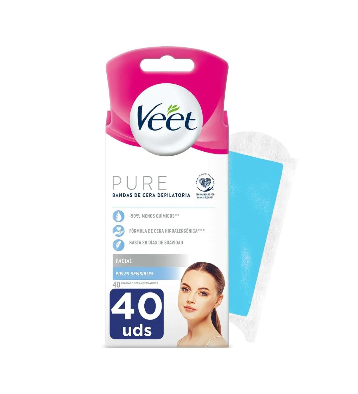 Veet Easy Gelwax Facial Bands Depilatory Wax X40 40 bandas wax strips for facial removal