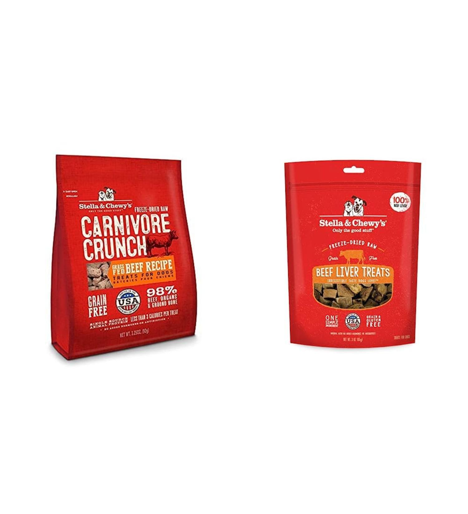 Stella & Chewy's Freeze-Dried Raw Carnivore Crunch Grass-Fed Beef Recipe Dog Treats + Single Ingredient Beef Liver Treats Bundle Pet Food+ Beef Liver Treats Beef 92 g (Pack of 1) - Buy Online on GoSupps.com