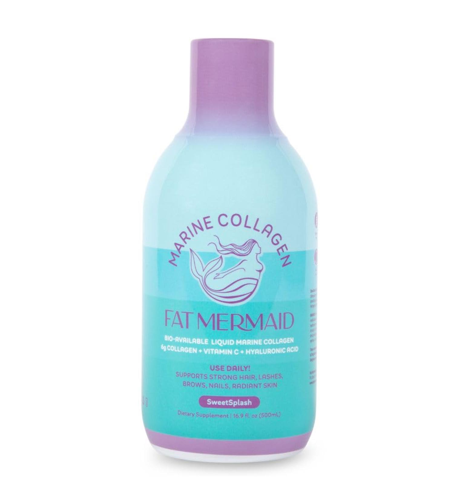 Fat Mermaid Bioavailable Liquid Marine Collagen Peptides Drink- Hyaluronic Acid & VIT C - Reduces Wrinkles - Thick Hair Lashes Brows Nails - No Gluten Dairy Nut Soy - Unflavored Sweet 16.9 oz - Buy Online on GoSupps.com