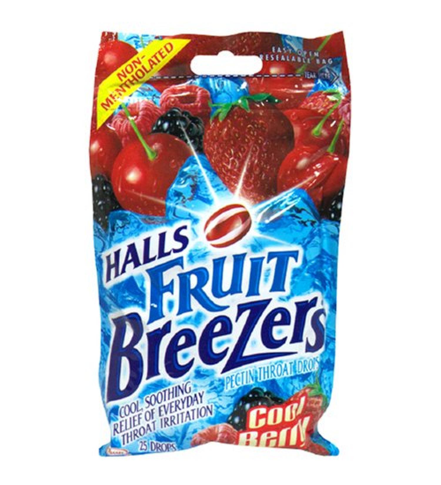 Halls Fruit Breezers Pectin Throat Drops Cool Berry 25-Count Bags (Pack of 12)