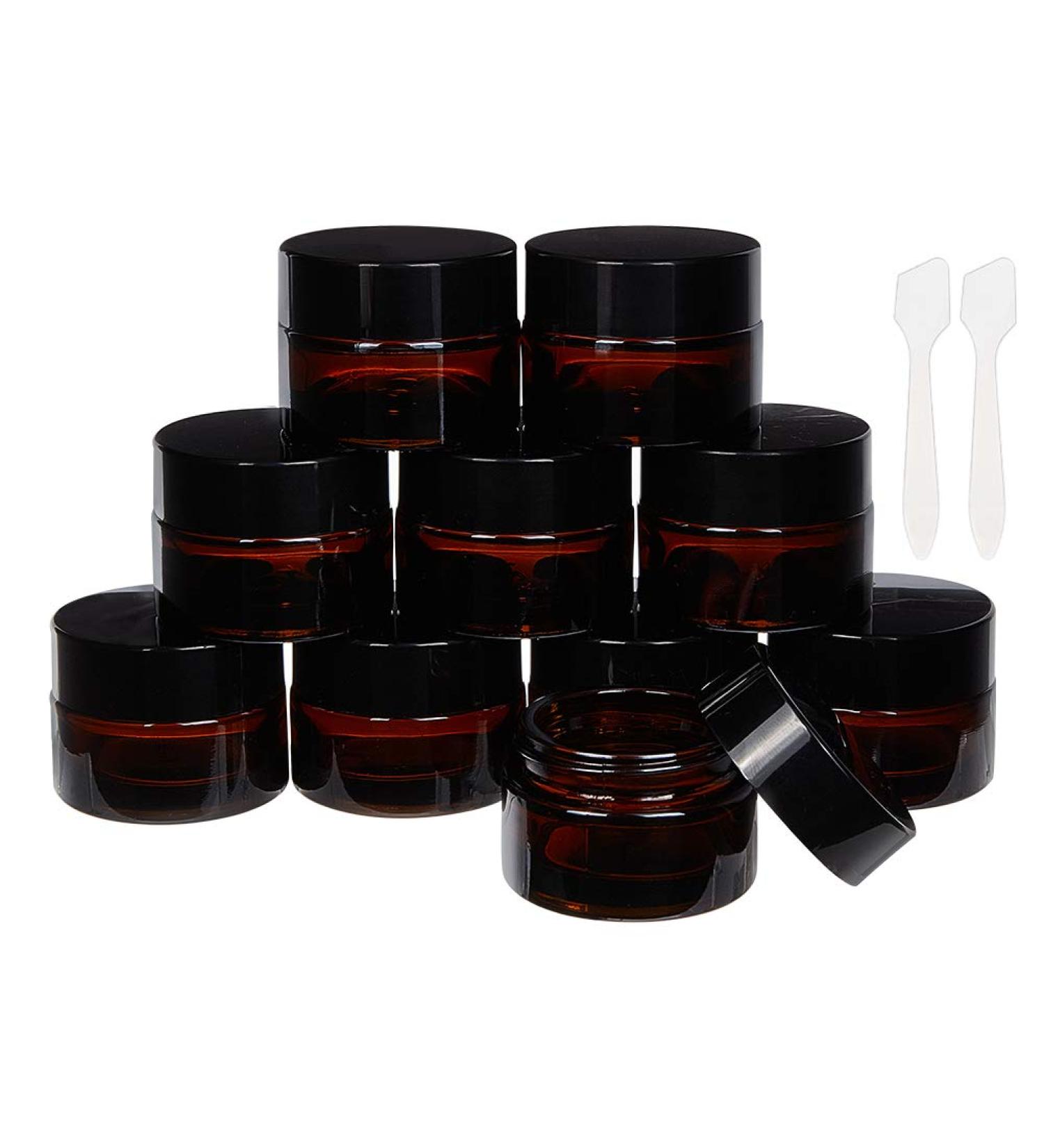 Benecreate 15 Pack Cosmetic Glasses - Dark Amber & White 15ml Round Jars with Black Lids & 2 Spoons for Beauty Lotions - Ideal for International Shipping - Buy Online on GoSupps.com