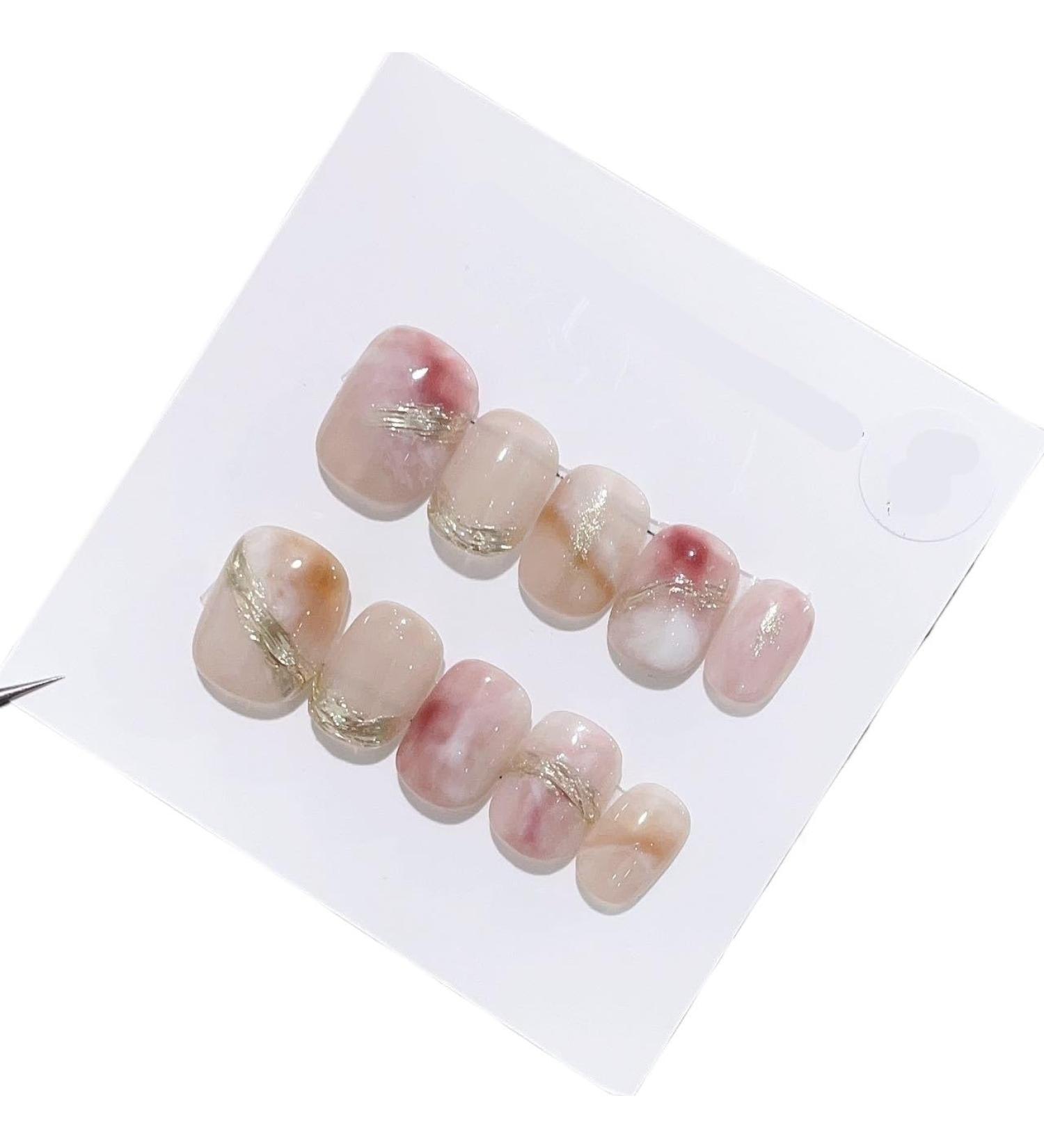 Pink short style wearing nail smudge dye detachable fake nails(M) - Buy Online on GoSupps.com