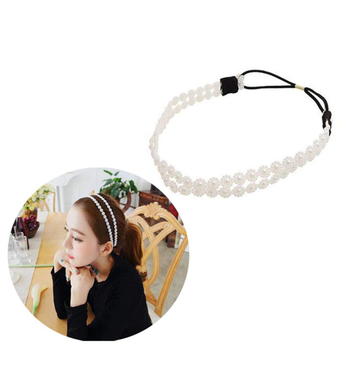 Lady Women Double Pearl Flower Headbands - Set of 2 | Elastic Hair Hoop Accessory - Buy Online on GoSupps.com