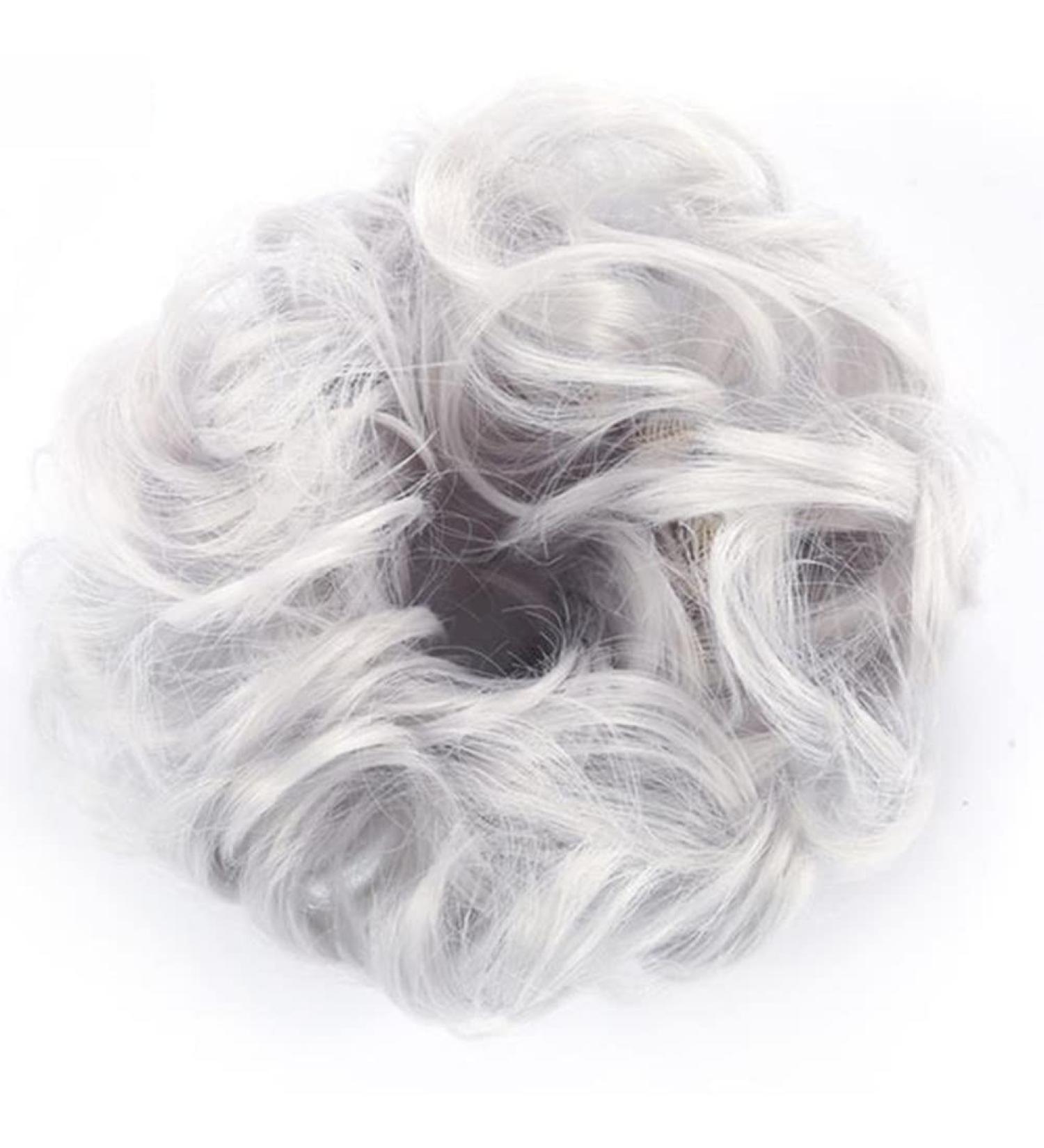 Silver Grey Hair Scrunchies Bun Extensions - Curly Wavy Messy Hair Pieces for Girls - Fake Ponytail Chignons Hair Accessories - Buy Online on GoSupps.com