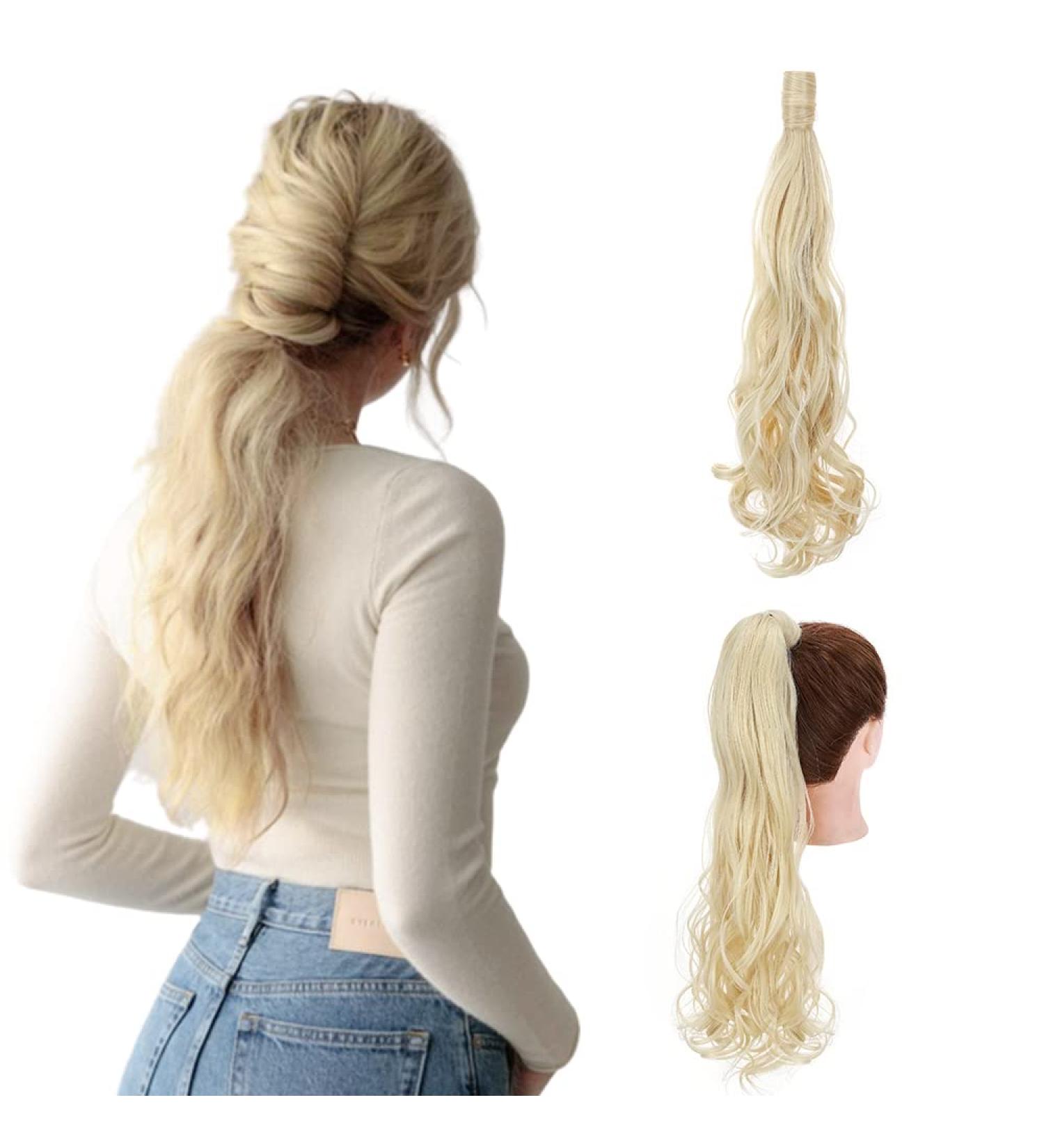 Ponytail Extension Wrap Around Long Straight Curly Clip in Ponytail Hair Extensions for Women Brown Black Blonde Hairpiece 24"-Curly Bleach Blonde - Buy Online on GoSupps.com