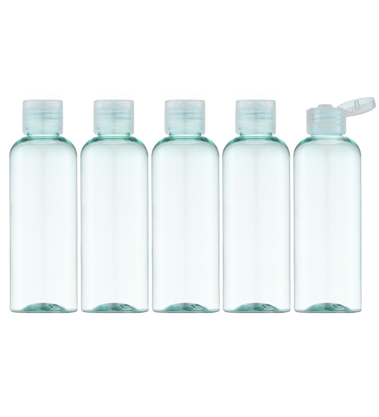 TOUREAL 100ML Travel Bottles Set - 5 Empty Cosmetic Bottles with Flip Cap & Funnel - Light Green Donor Plastic Bottle Set for Easy Filling - Buy Online on GoSupps.com