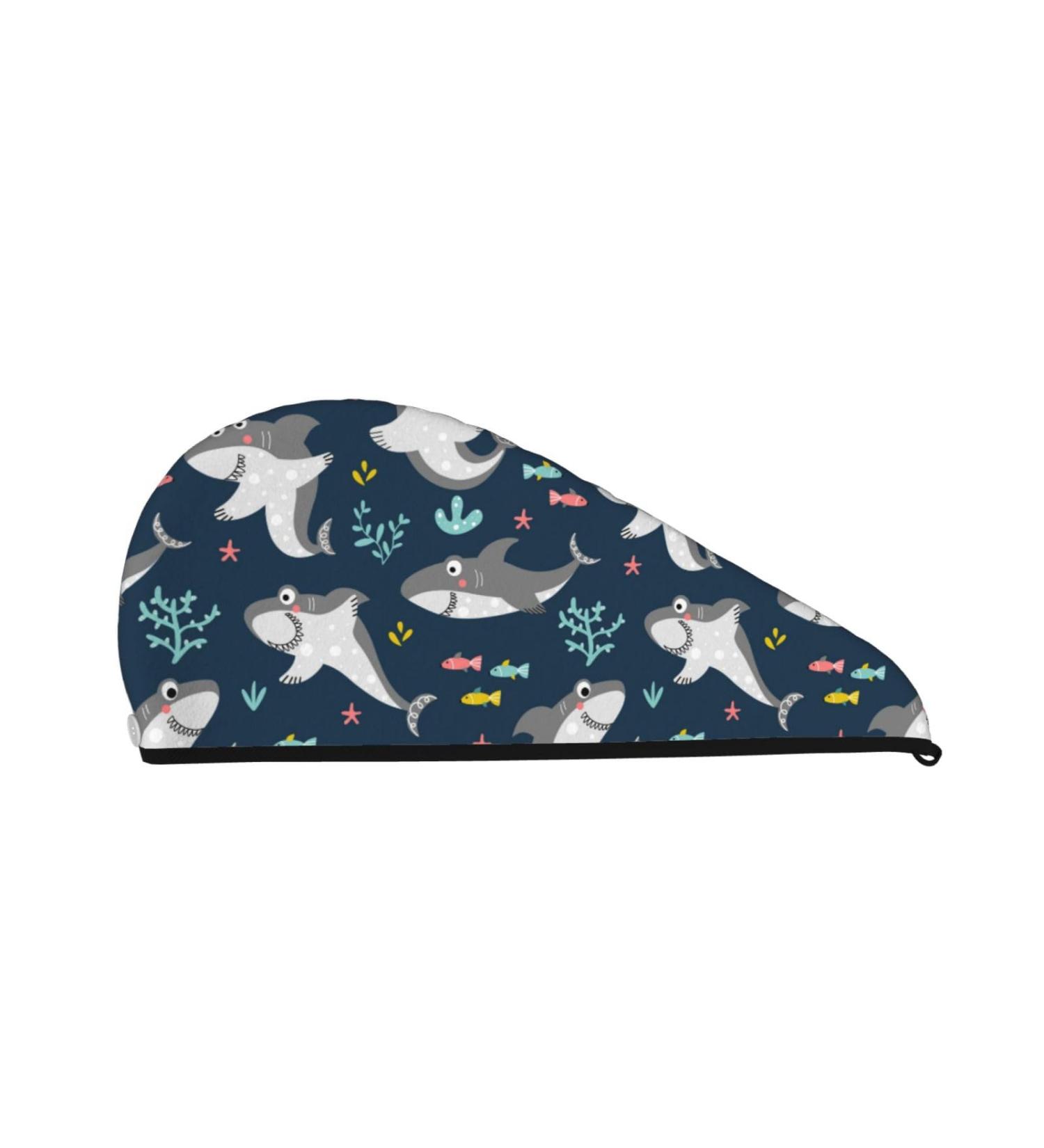 Hair Towel Wrap - Quick Drying Turban with Button | Friendly Smiling Sharks Design - Buy Online on GoSupps.com