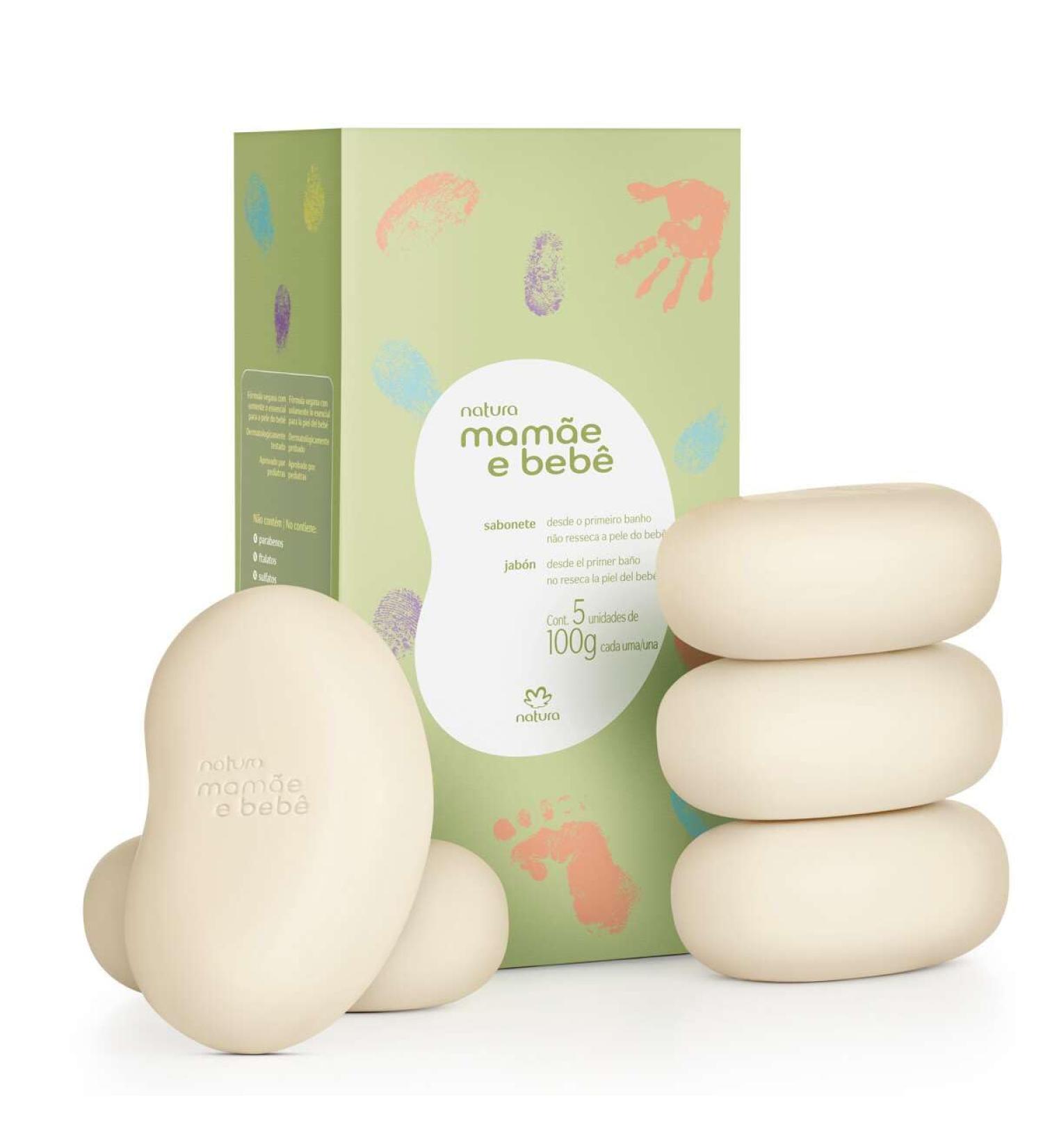 Natura Mom & Baby Collection Vegetable Soap Bar 5 x 100g - Mamae e Bebe - Sabonete em Barra Vegetal 5 x 100 Gr -