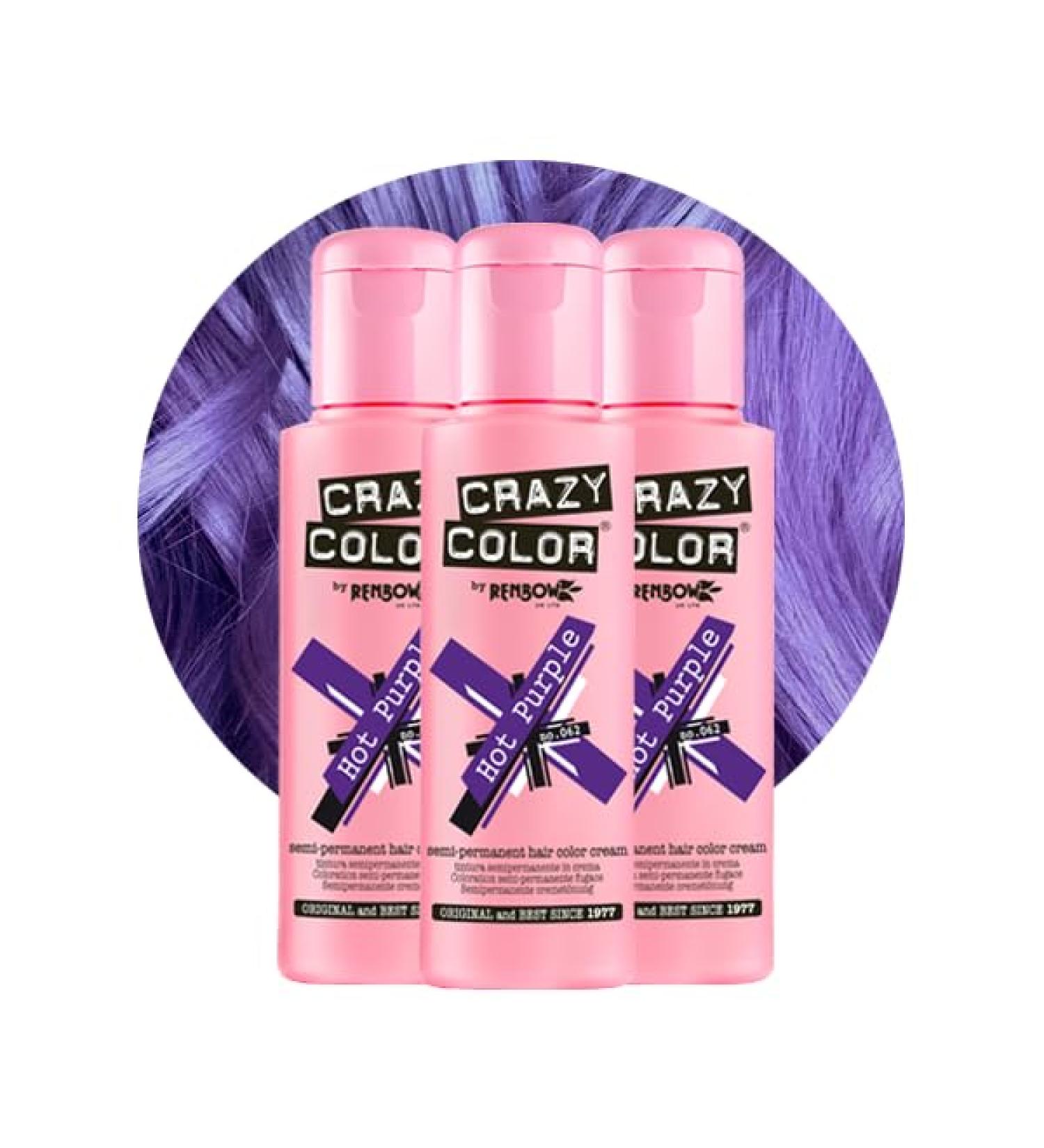Crazy Color Vibrant Hot Purple Semi-Permanent Hair Dye Trio - 300ml | Highly Pigmented Royal Purple Vegan Formula with Conditioning & Oil Nourishment | No Bleach or Ammonia - Buy Online on GoSupps.com