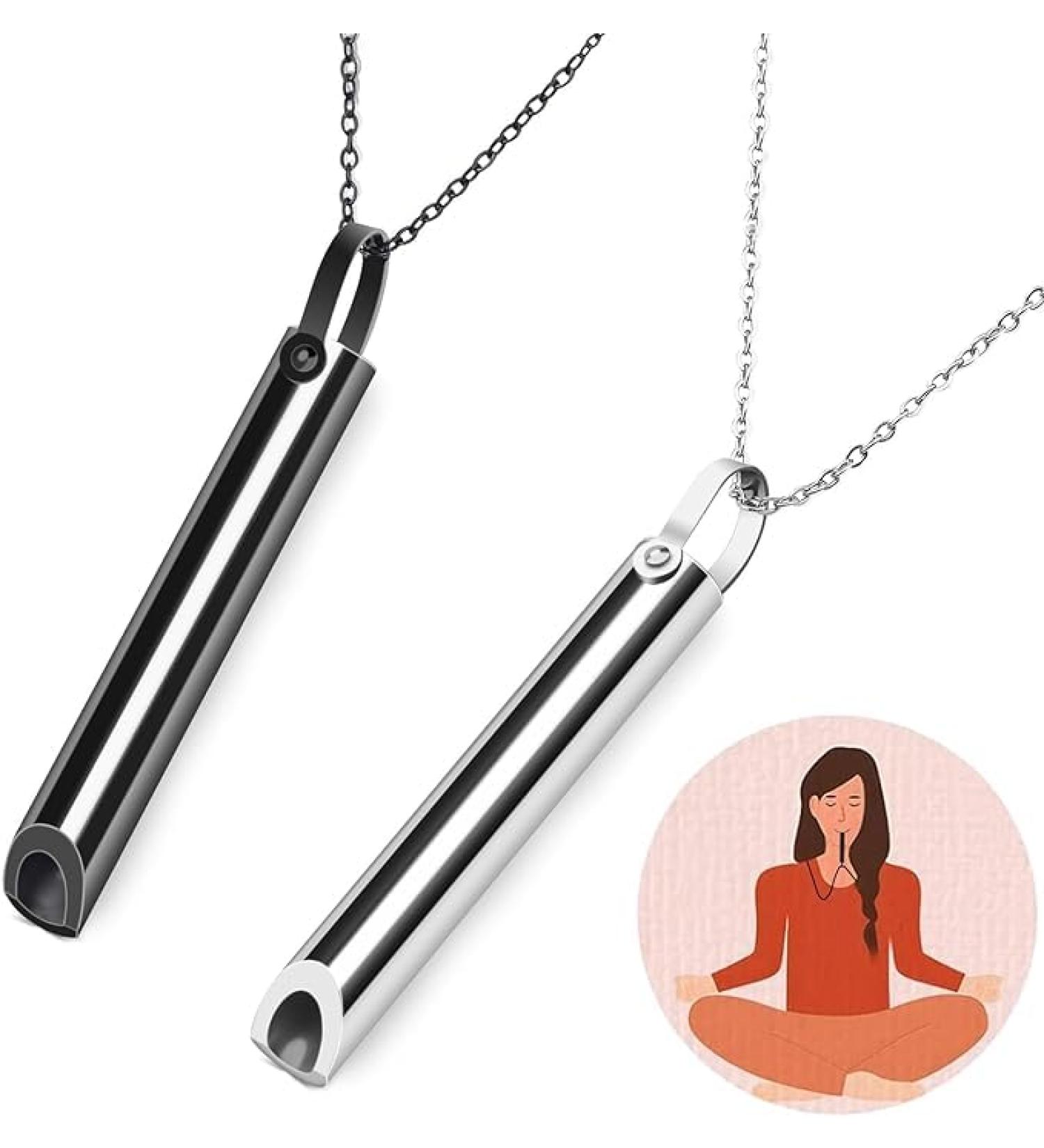Fohyloy 2-Piece Smoke Cessation & Anxiety Necklace Set | Calming Meditation Breathing Necklace with Spinning Rings (Black & Silver) - Buy Online on GoSupps.com