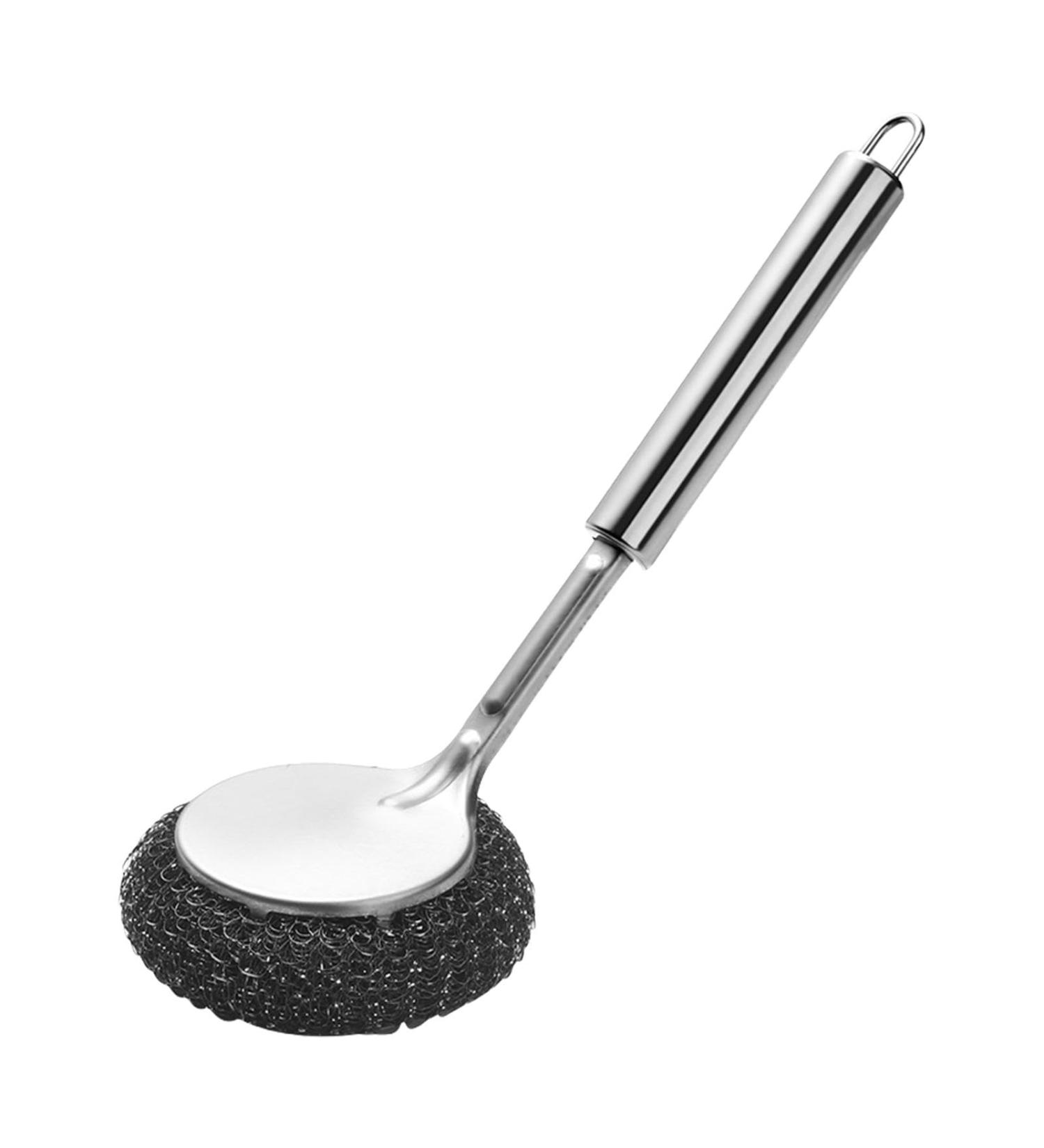 Stainless Steel Brush with Handle | Metal Dishwashing Supplies Brush | Multifunctional Stainless Steel Wool Cleaning Brush for Dishes Pots Stoves Frying Pans - Buy Online on GoSupps.com