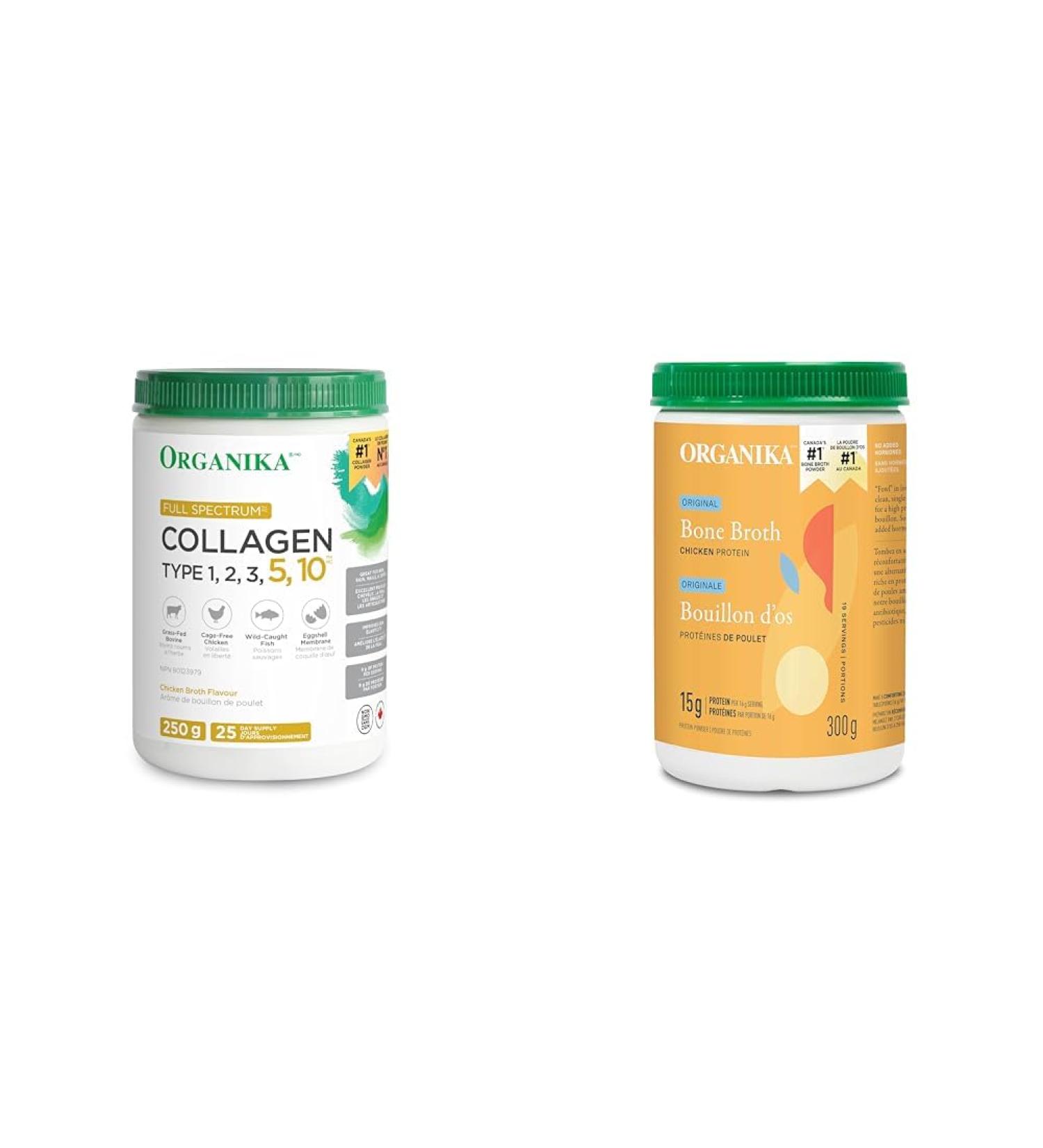 Organika Full Spectrum Collagen - Type 1 2 3 5 10 & Chicken Bone Broth Powder- Free Range and Vegetarian Fed Chickens- Keto Friendly High Protein and Mineral Content- 300g Collagen + Chicken Bone Broth Powder - Buy Online on GoSupps.com