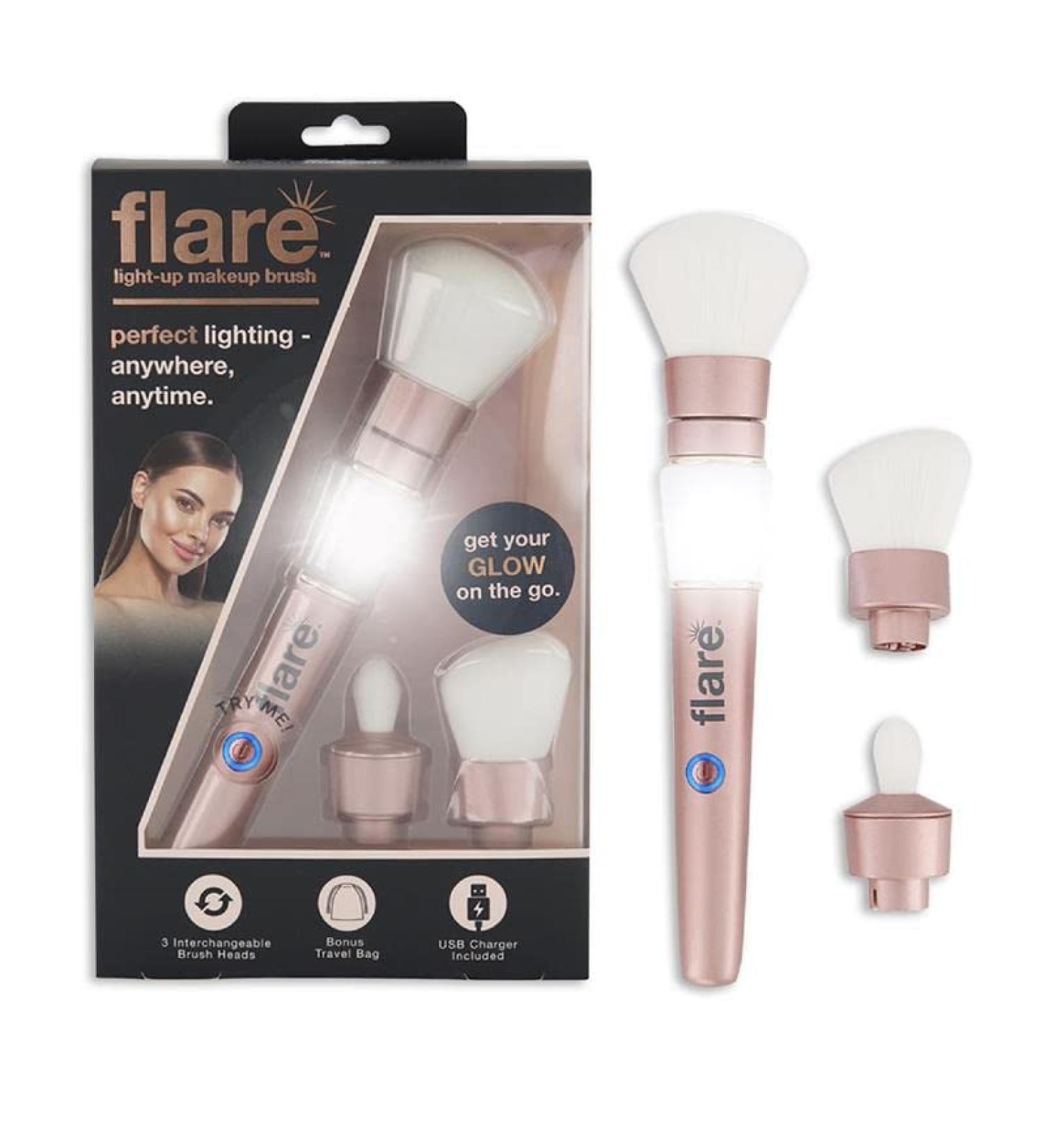Buy Taste Beauty Flare LED Light-Up Makeup Brush | 3 Interchangeable Heads USB-C Charger & Travel Bag - Perfect for International Shipping - Buy Online on GoSupps.com