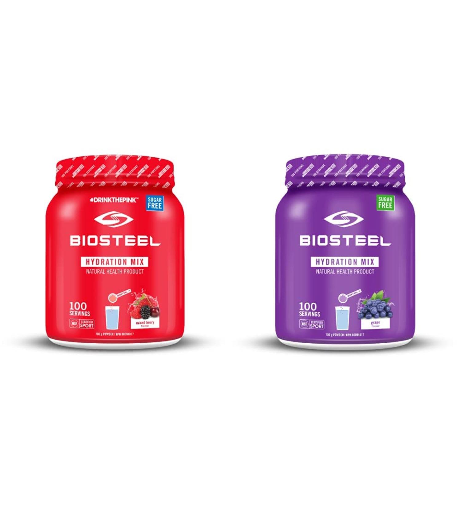 BioSteel Hydration Mix Great Tasting Hydration with Zero Sugar and No Artificial Flavours or Preservatives - Mixed Berry + Grape Flavour 200 Servings (2 x 100 Servings Tubs) - Buy Online on GoSupps.com