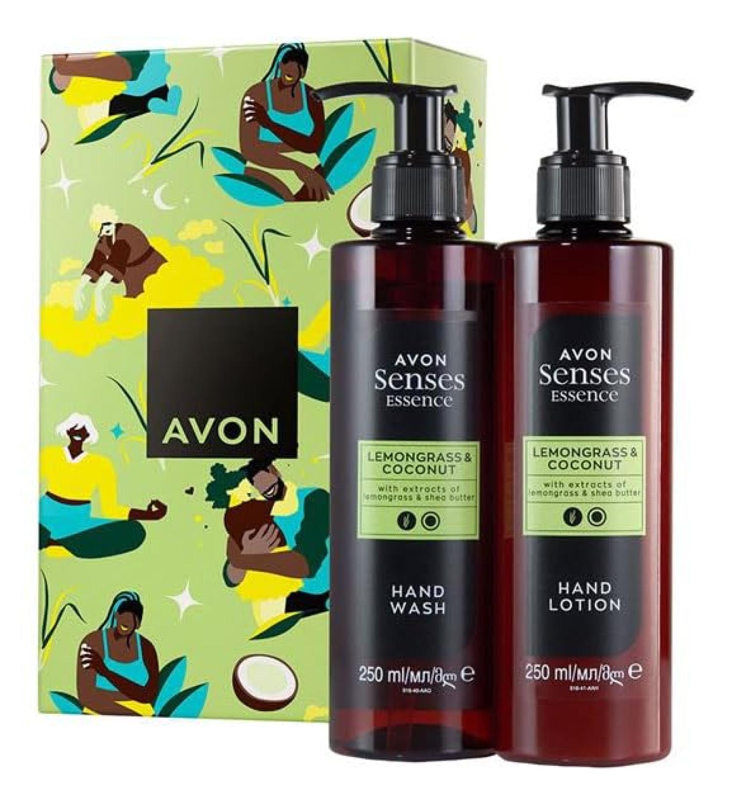 Avon Senses Essence Lemongrass & Coconut GIFT BOXED & Sealed Hand Care Duo - 195ml Hand Wash + 195ml Hand Lotion