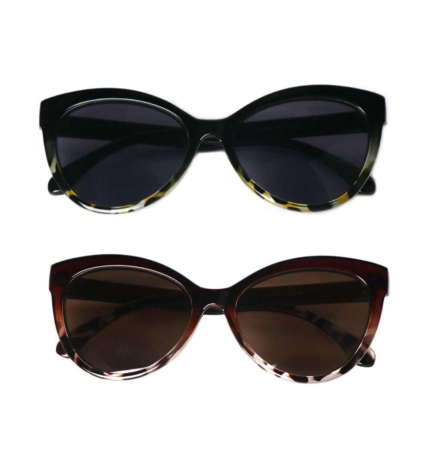 Hyyiyun Bifocal Reading Sunglasses for Women Cateye Designer Fashion UV Protection 2 Pairs - 1 Brown Tortoise + 1 Black&Yellow 3.0x - Buy Online on GoSupps.com