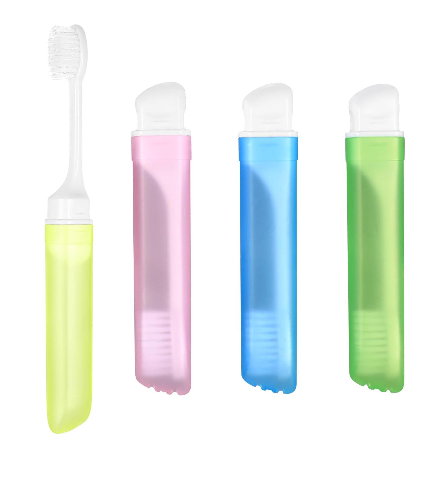 Foldable Travel Toothbrush Set - 4 Portable Soft Toothbrushes for Adults & Kids - Ideal for Camping School & Travel - Buy Online on GoSupps.com
