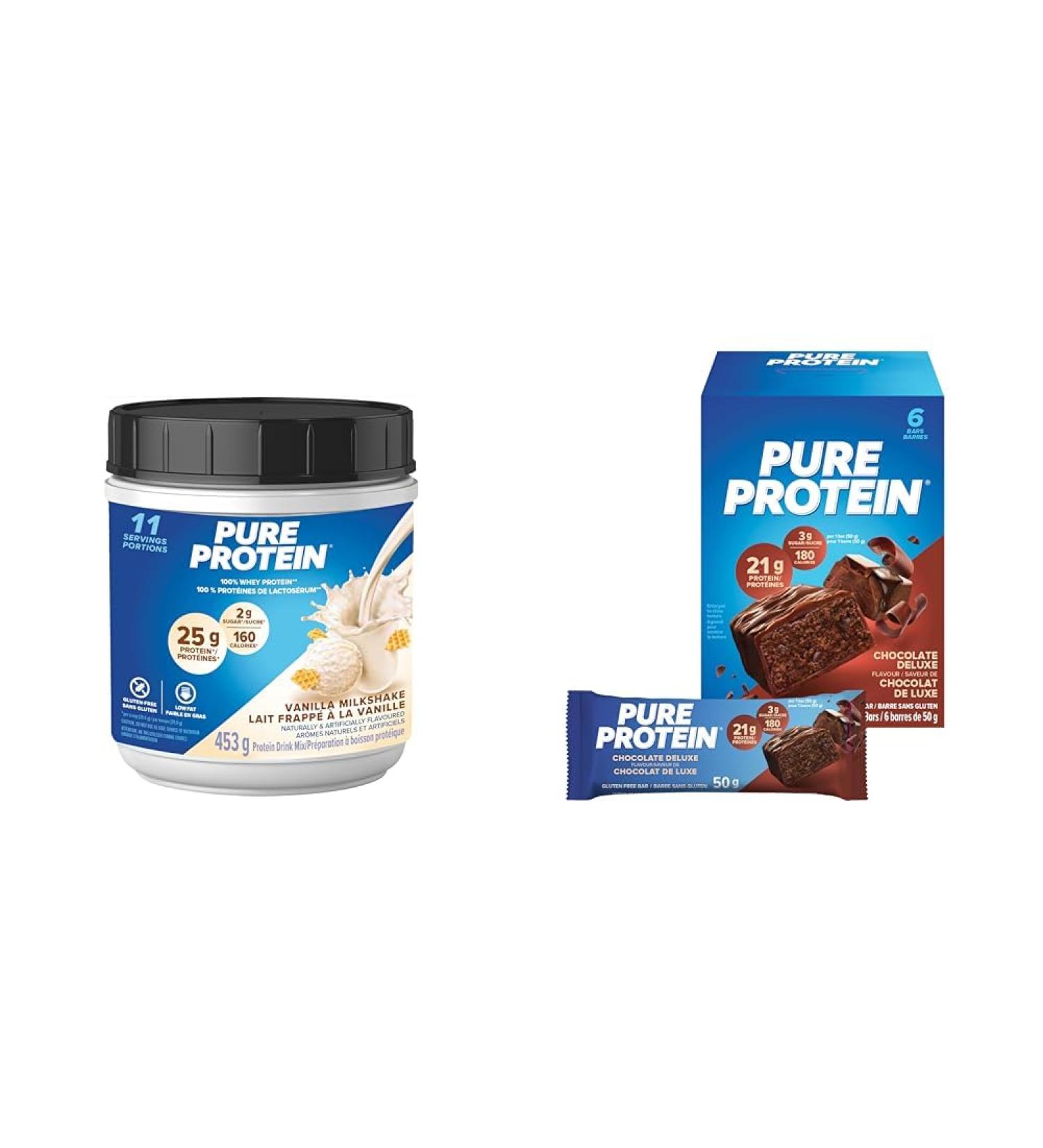 Pure Protein Whey Protein Powder - High Protein Low Sugar Gluten Free - Fast-Acting Formula & Bars - Nutritious Gluten Free protein bar made with Whey protein blend - low sugar - Buy Online on GoSupps.com