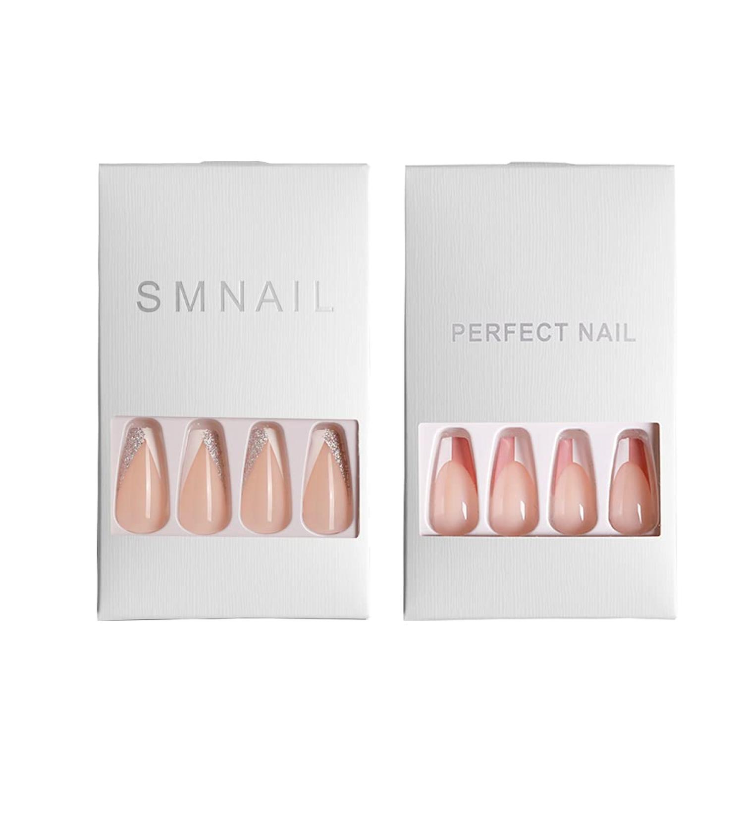 Women Coffin Fake Nails Acrylic Ballerina False Nails Kit Full Cover Fake Nails Mediumn and Long Length Glossy Nails (E) - Buy Online on GoSupps.com