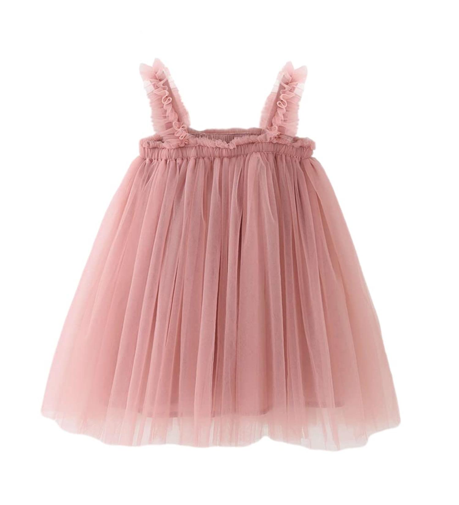 PythJooh Baby Girl Sleeveless Butterfly Wings Tulle Dress | 12-18 Months | Dusty Pink - Buy Online on GoSupps.com