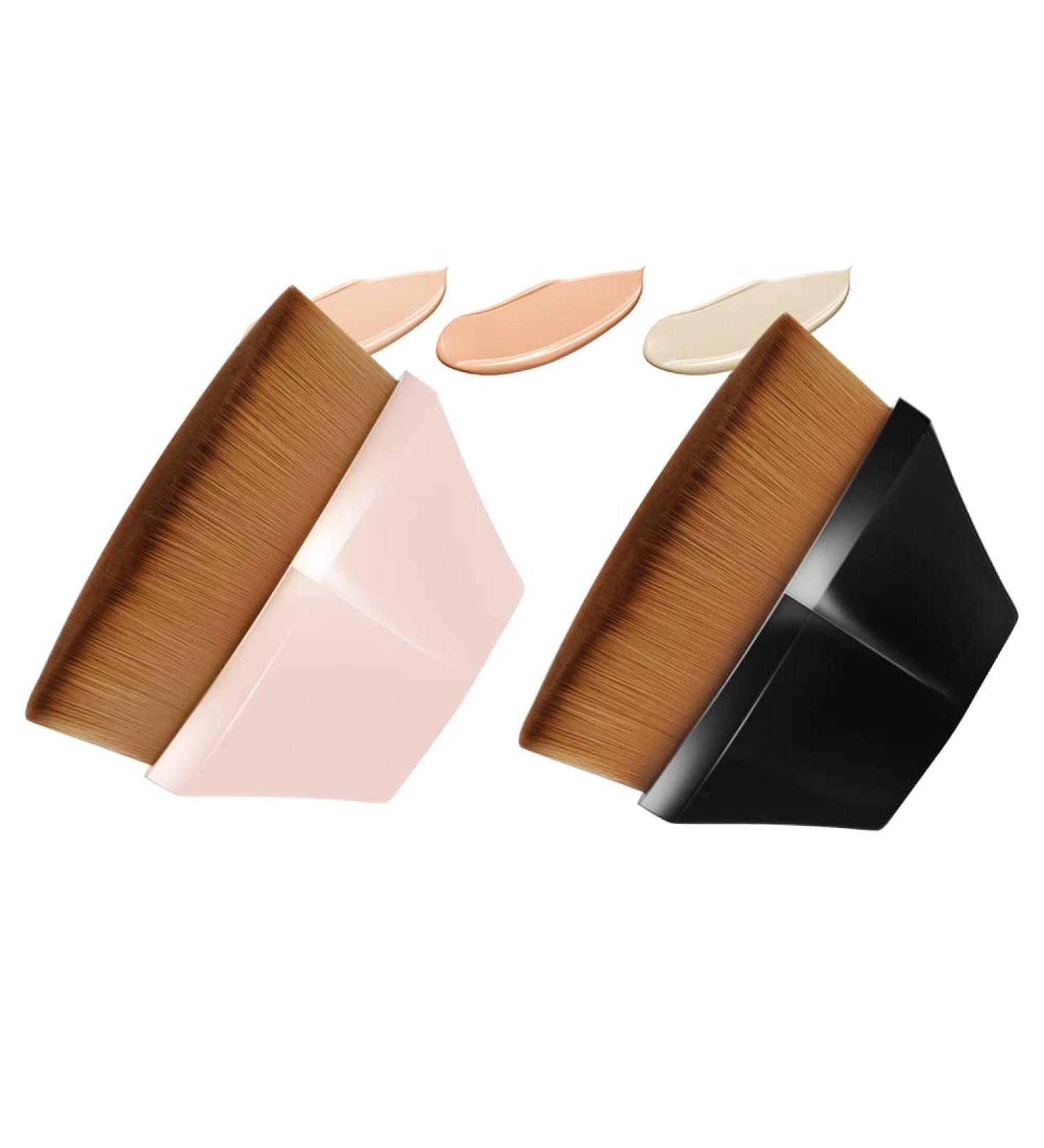 Auauy 2 PC Flat Foundation Brush Set - Seamless Liquid Makeup Brushes with Groove Design - Black & Rose - Portable & Stylish - Buy Online on GoSupps.com