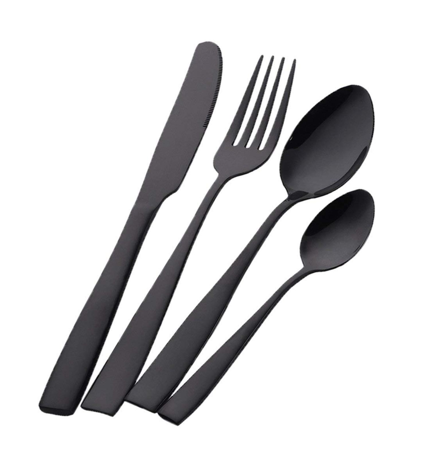 Cutlery Set 24 Piece Stainless Steel Flatware Set for 6 Silverware Knives and Forks Dinner Spoons Teaspoons Fork and Spoon HUAN TAI (Color : Black Size : B2S10) - Buy Online on GoSupps.com