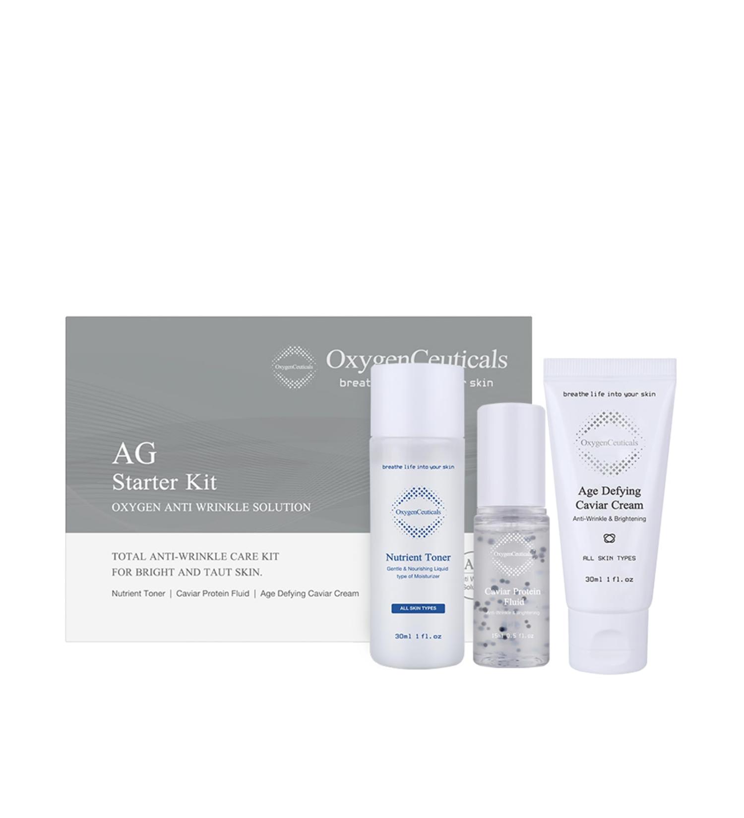AG Starter Kit: Nutrient Toner 30ml Caviar Protein Fluid 15ml & Age Defying Caviar Cream 30ml - Shop Internationally - Buy Online on GoSupps.com