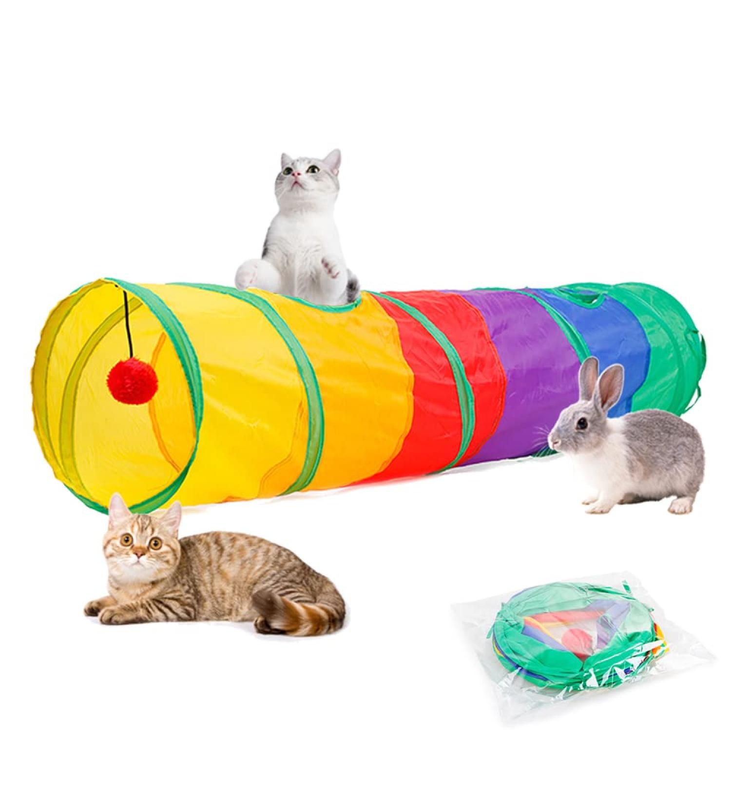 PAOPO 2-Way Collapsible Cat Tunnel Toy with Peek Hole and Ball - Interactive Cat Tube for Indoor Cats, Kittens, and Puppies - Perfect for Play and Chase - Buy Online on GoSupps.com