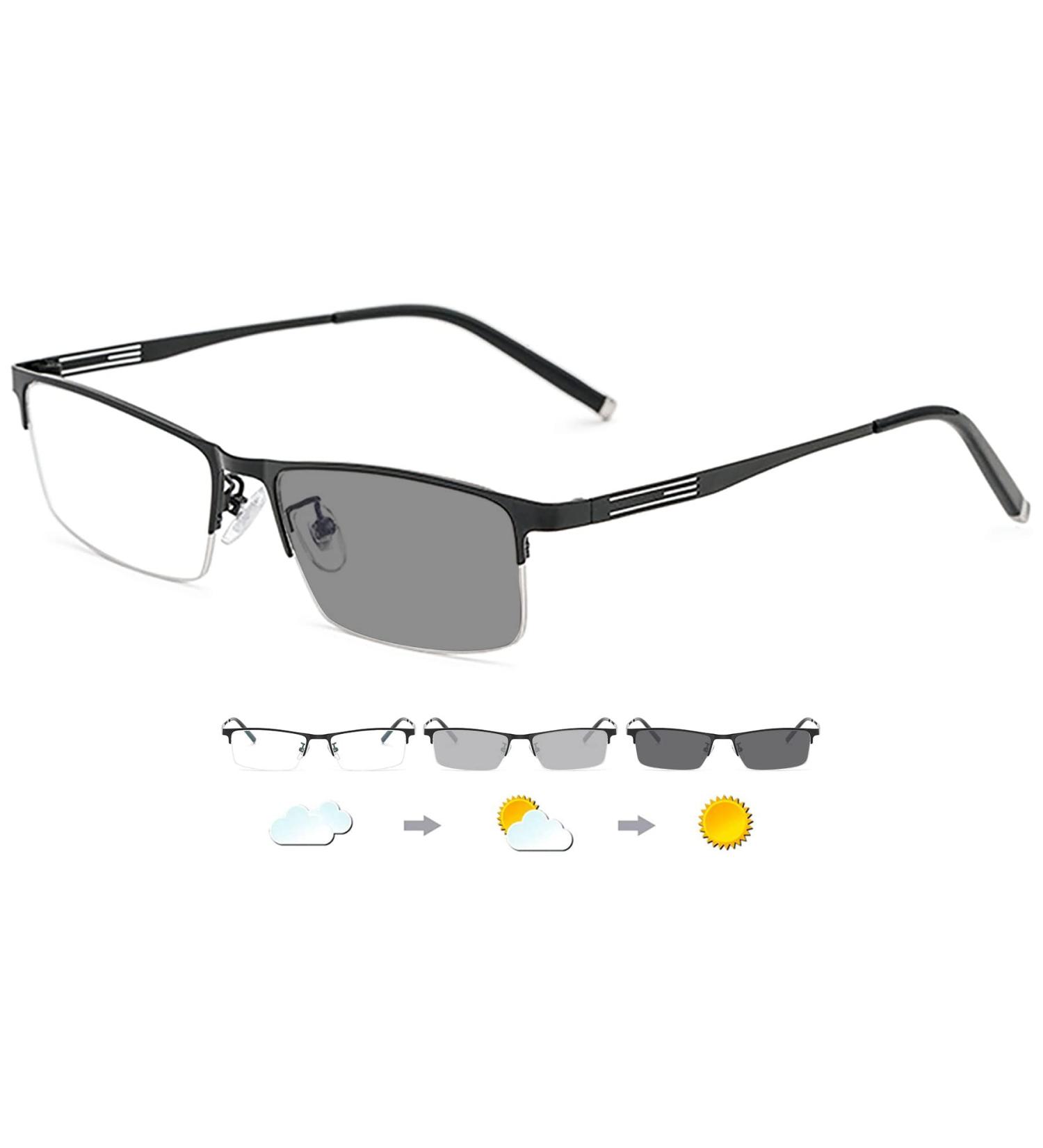 Buy Lanomi Self-Tinting Photochrome Reading Glasses - Stylish Metal Half Frame Gradient Gray UV Protection Multiple Strengths 1.0 to 3.5 - Ideal for Outdoor Reading | International Shipping Available - Buy Online on GoSupps.com