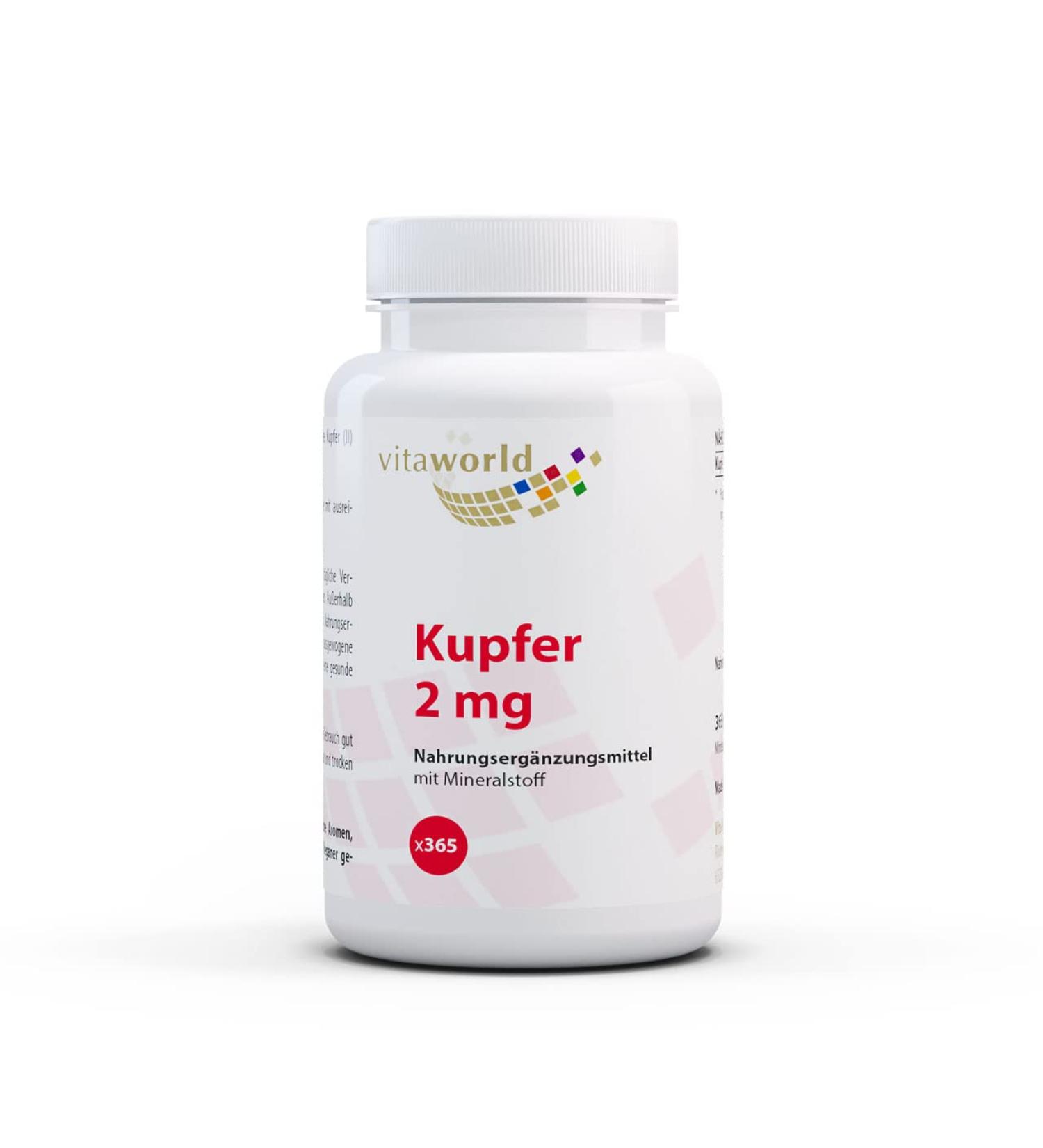 Vita World Copper 2mg 365 Tablets - Vegan, High Bioavailability, Made in Germany | Analysis Certificate Included - Buy Online on GoSupps.com