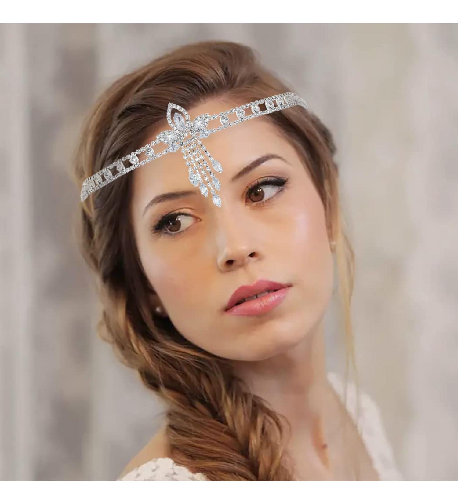 IYOU Boho Rhinestone Headband Silver Crystal Head Chain Vintage Bridal Headpiece Hair Jewelry for Women Gatsby Party - Buy Online on GoSupps.com