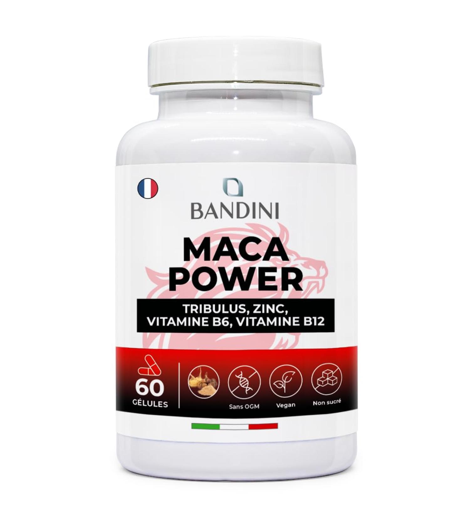 Bandini MACA POWER 60 Capsules | Dietary Supplement in Capsules with Maca & Tribulus with Arginine + Zinc + B6 + B12 | Stress Immune System Physical and Mental Fatigue | No GMO - Buy Online on GoSupps.com